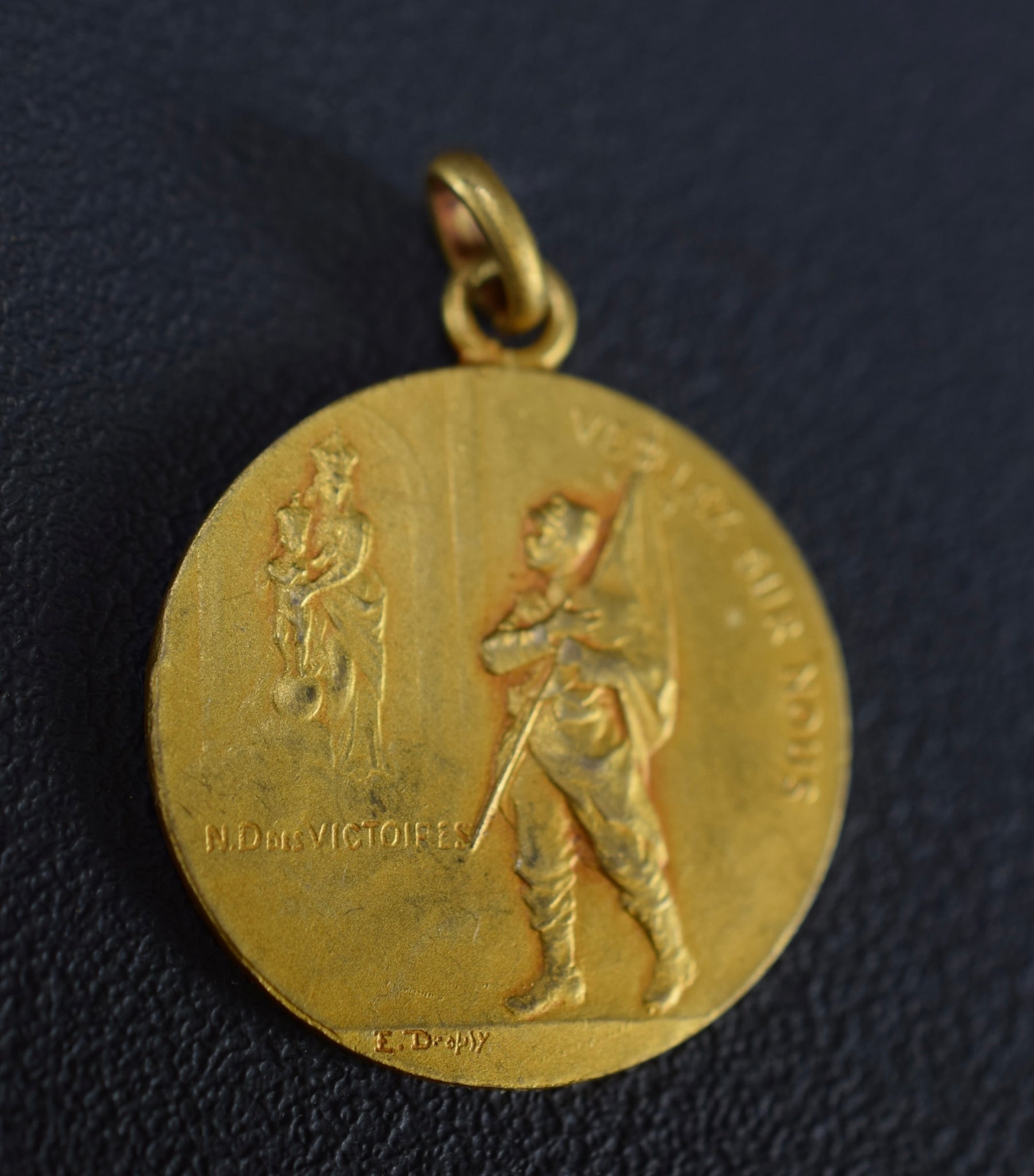 Our Lady of Victory Medal WWI Gold Pendant by Emile Dropsy