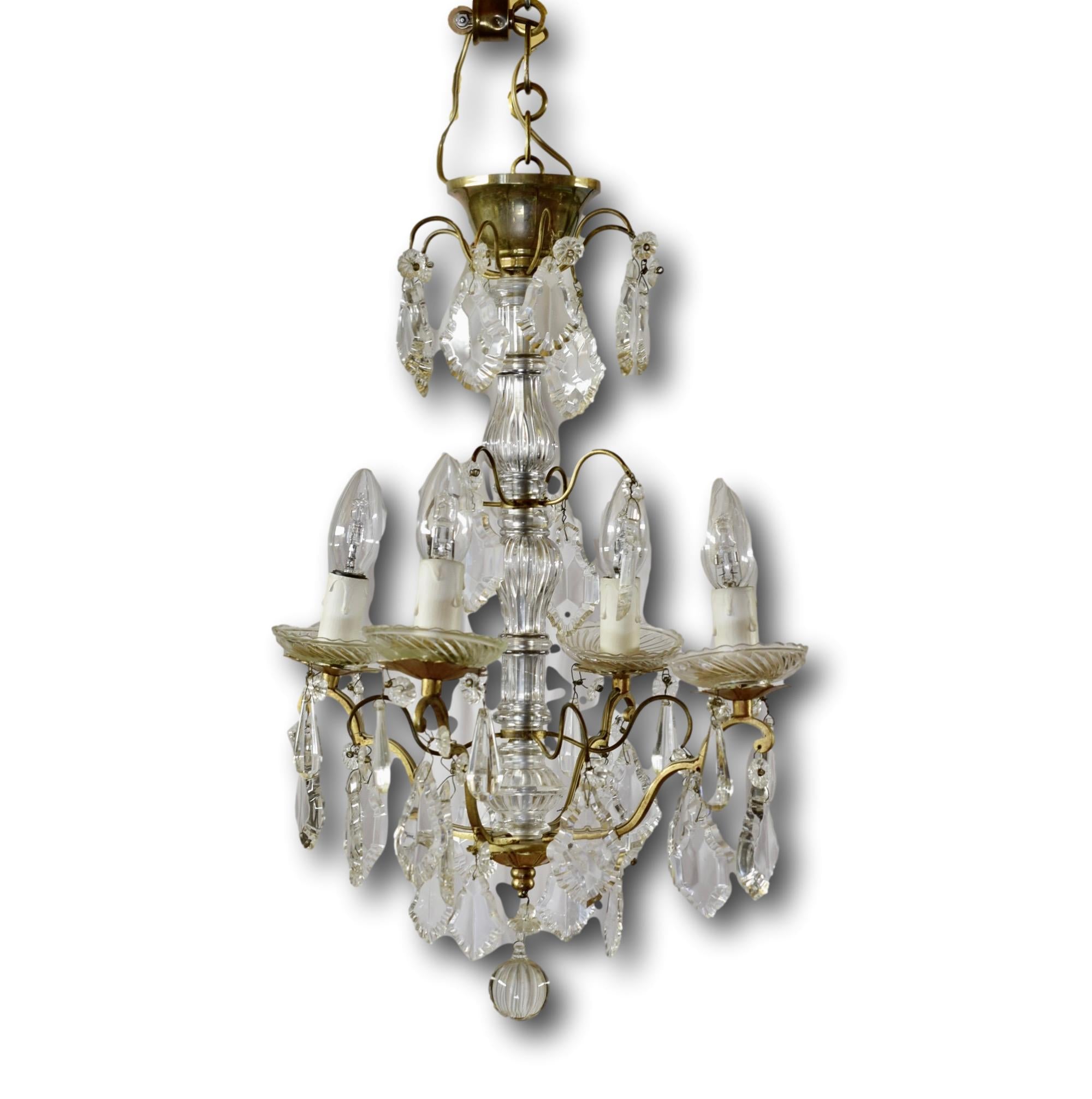 Vintage Crystal Drops Chandelier Four Lights