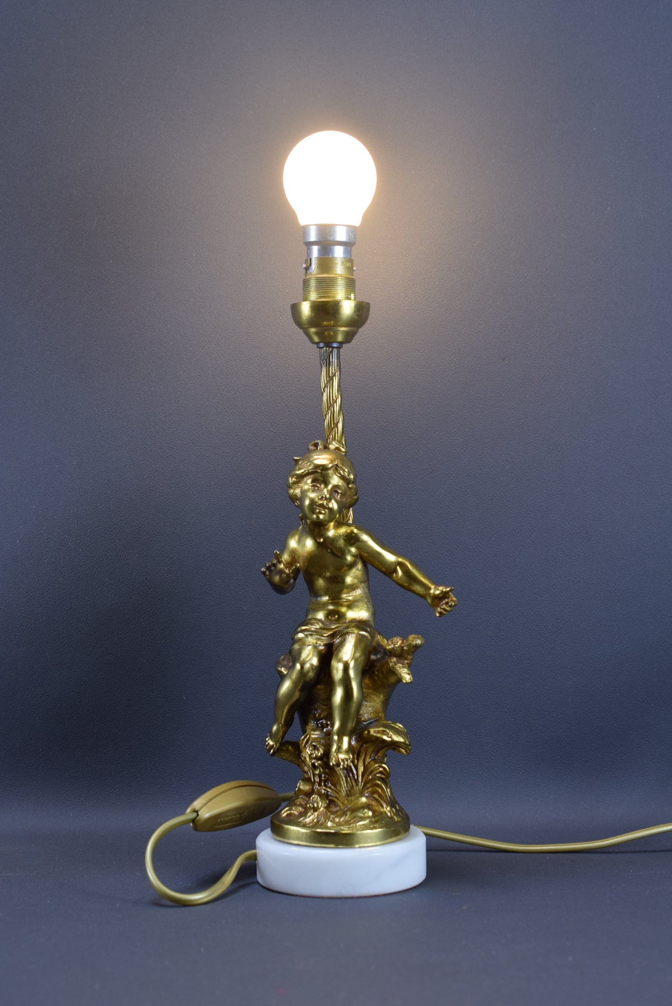 F Moreau Gilt Bronze Table Lamp Young Girl Statue