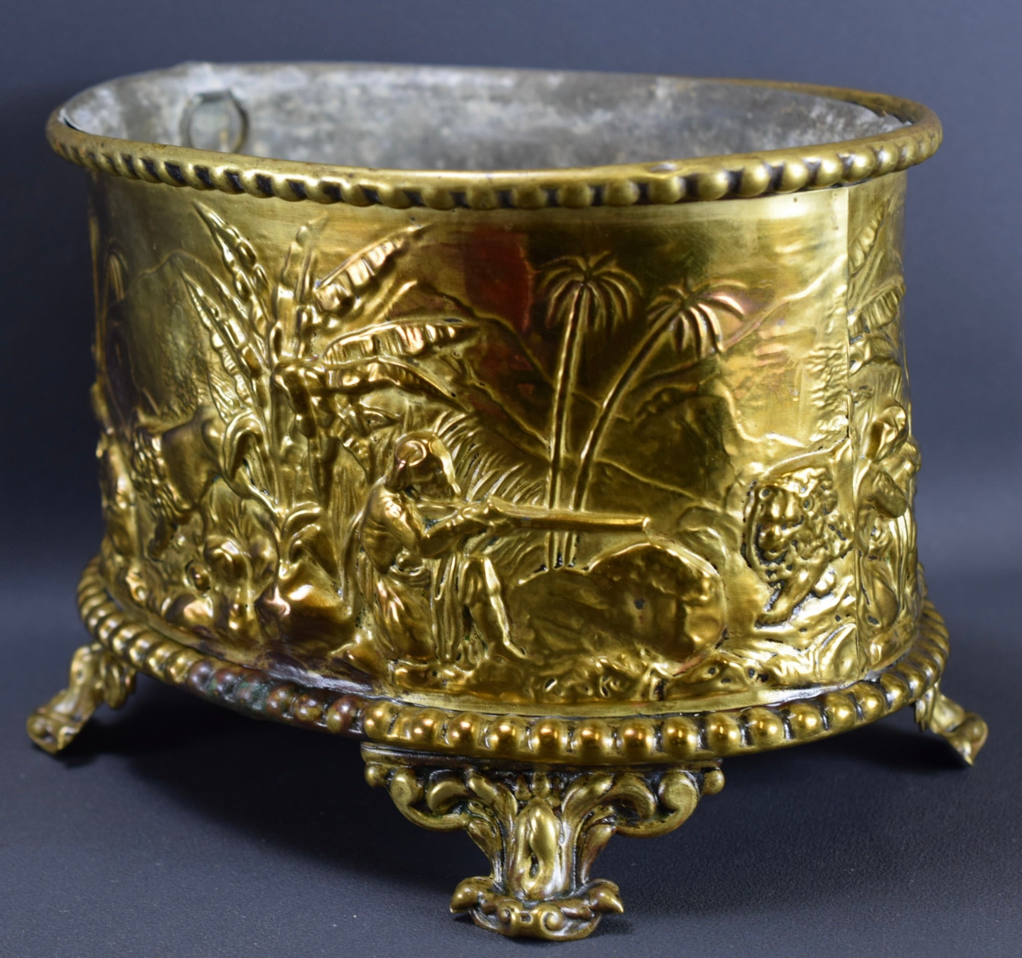 Brass Lion Cache Pot