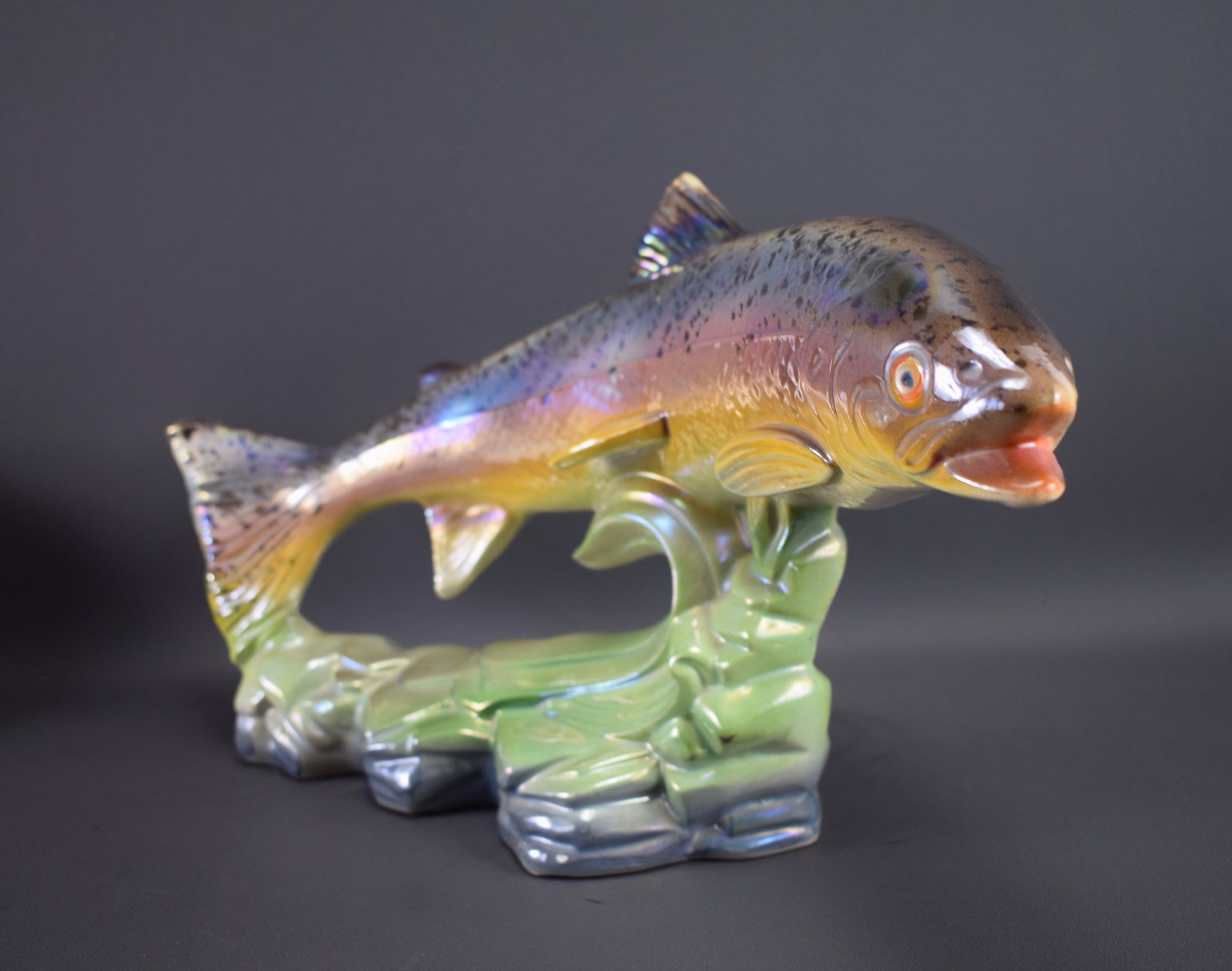 Belgian Large Majolica Fish Figurine , Wonderful Trout, H Bequet
