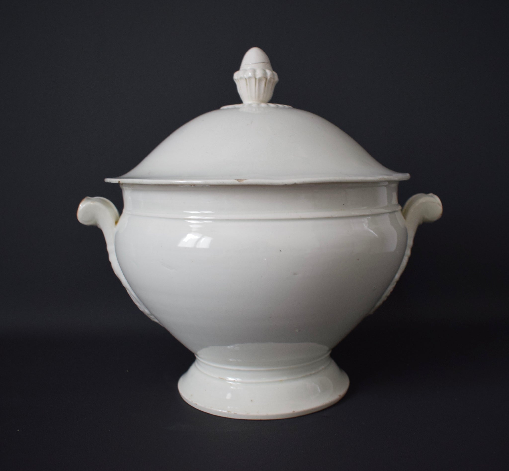 French Antique Shabby Chic Covered Serving Tureen - White Ironstone Tureen