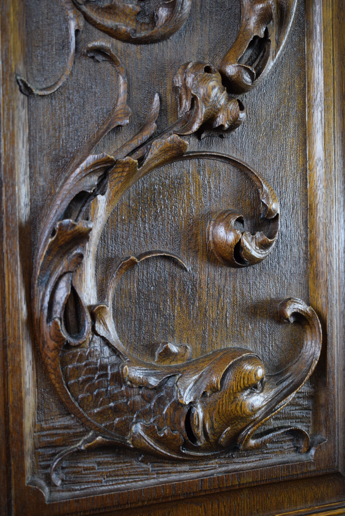Pair of Antique Carved Wooden Furniture Doors Dolphin Decorations