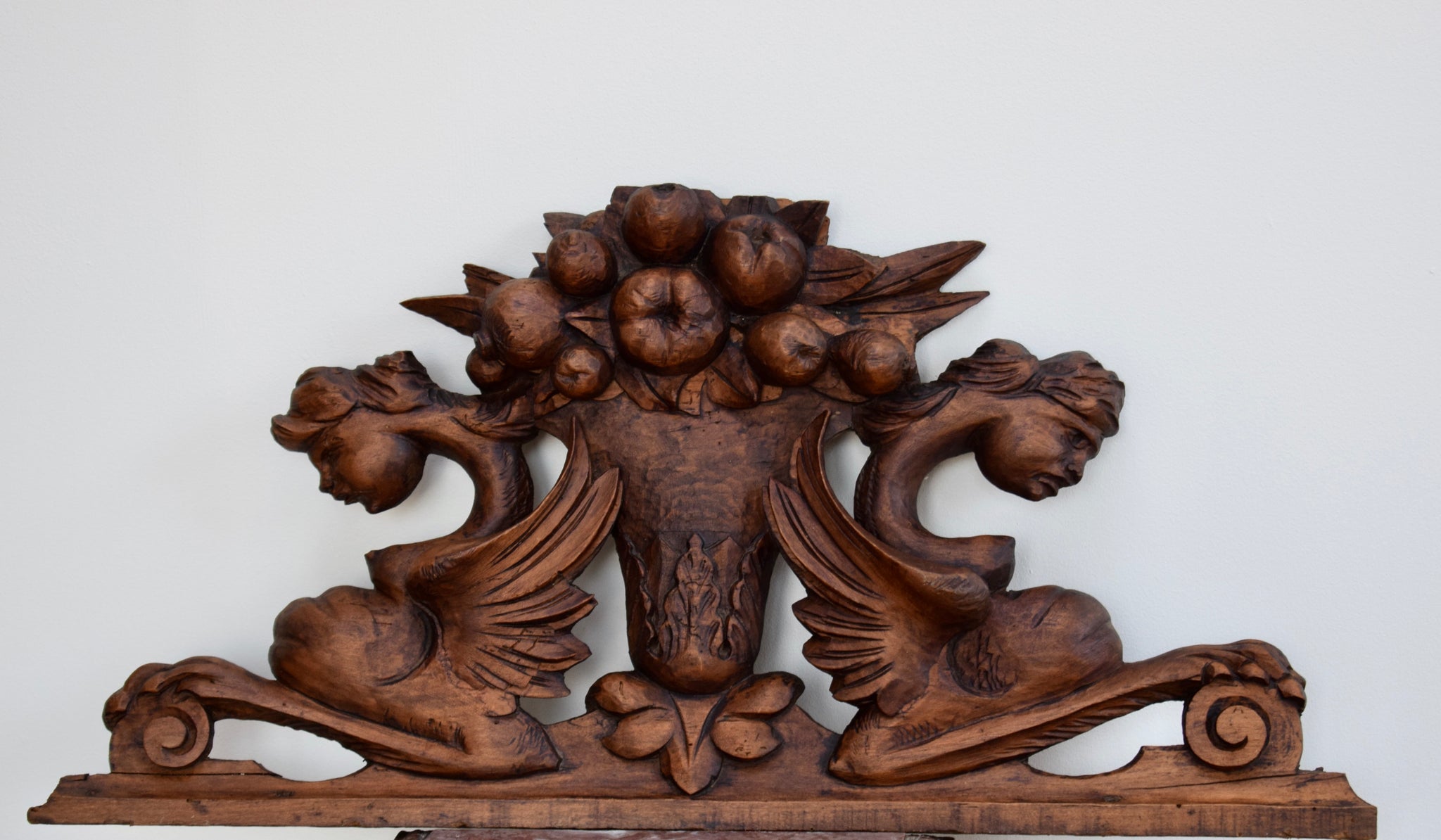 Hand Carved Wood Pediment Salvaged Architectural Mount