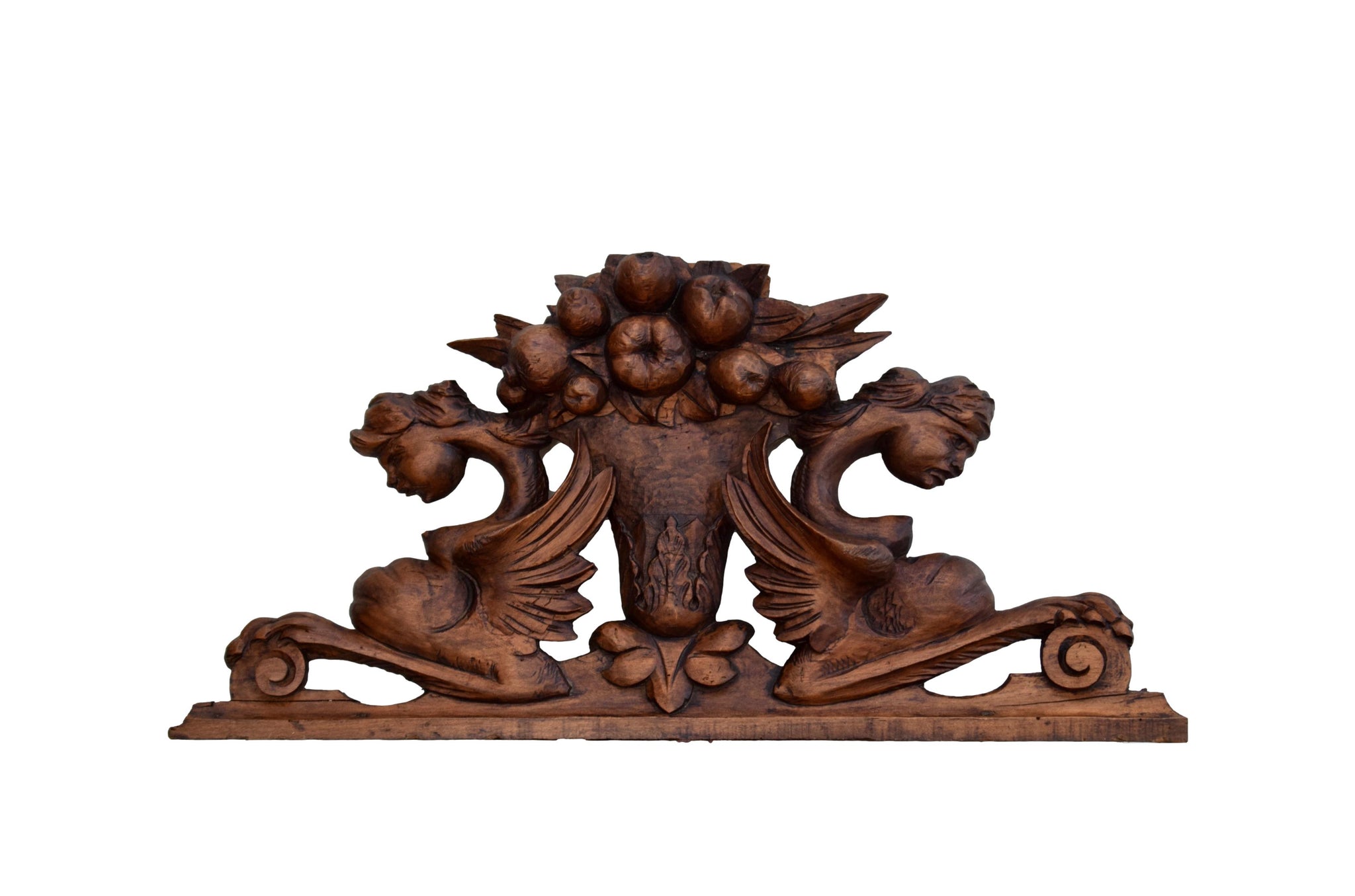 Hand Carved Wood Pediment Salvaged Architectural Mount