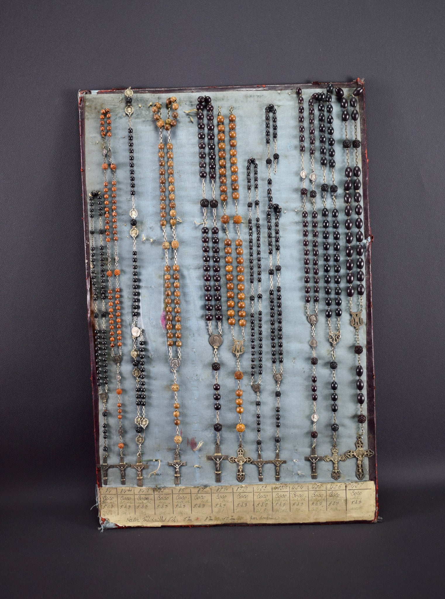 Vintage French Rosary display in corozo
