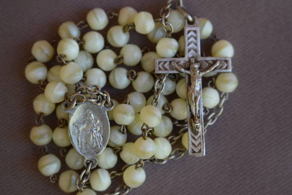 Vintage Mother of Pearl Vintage Rosary Chaplet Scapular Medal