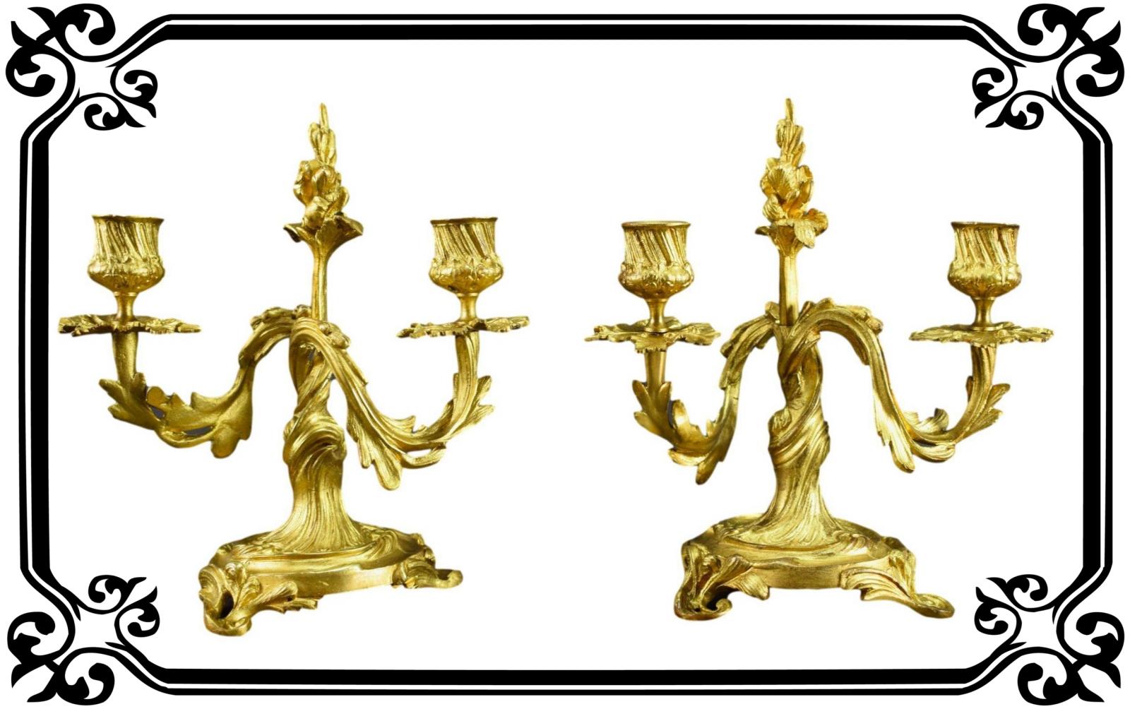 Pair of Louis XV gilt bronze rocaille candlesticks 