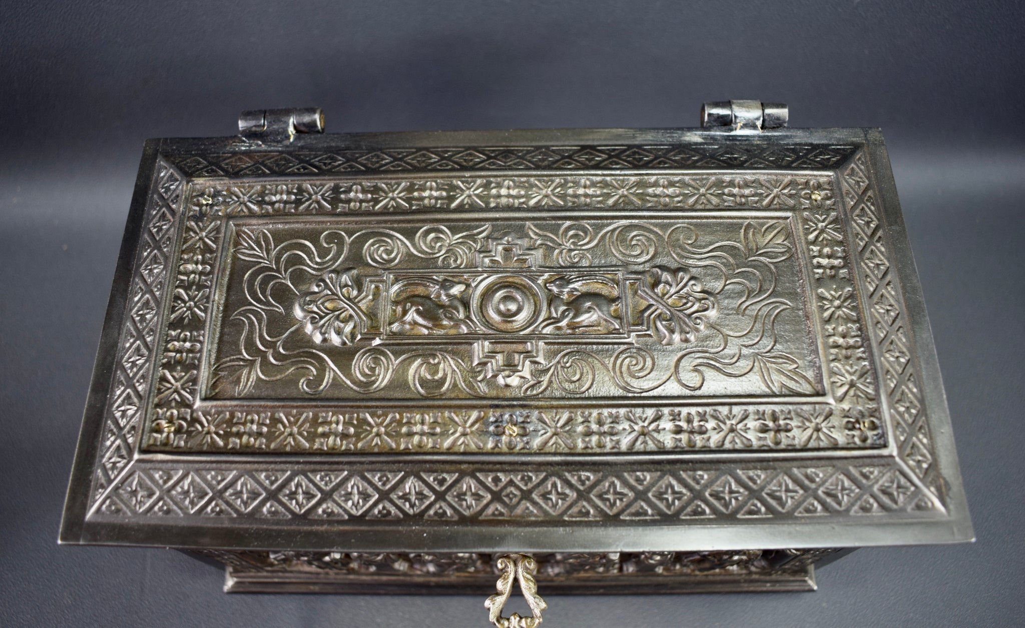 French Antique RARE Gothic Casket Jewelry Box Zodiac
