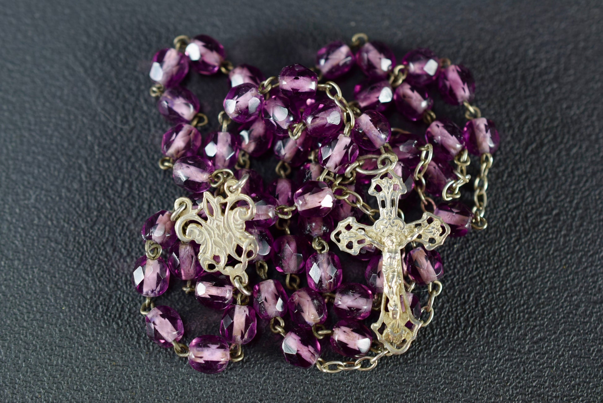 Vintage Purple Faceted Glass & Sterling Silver Rosary