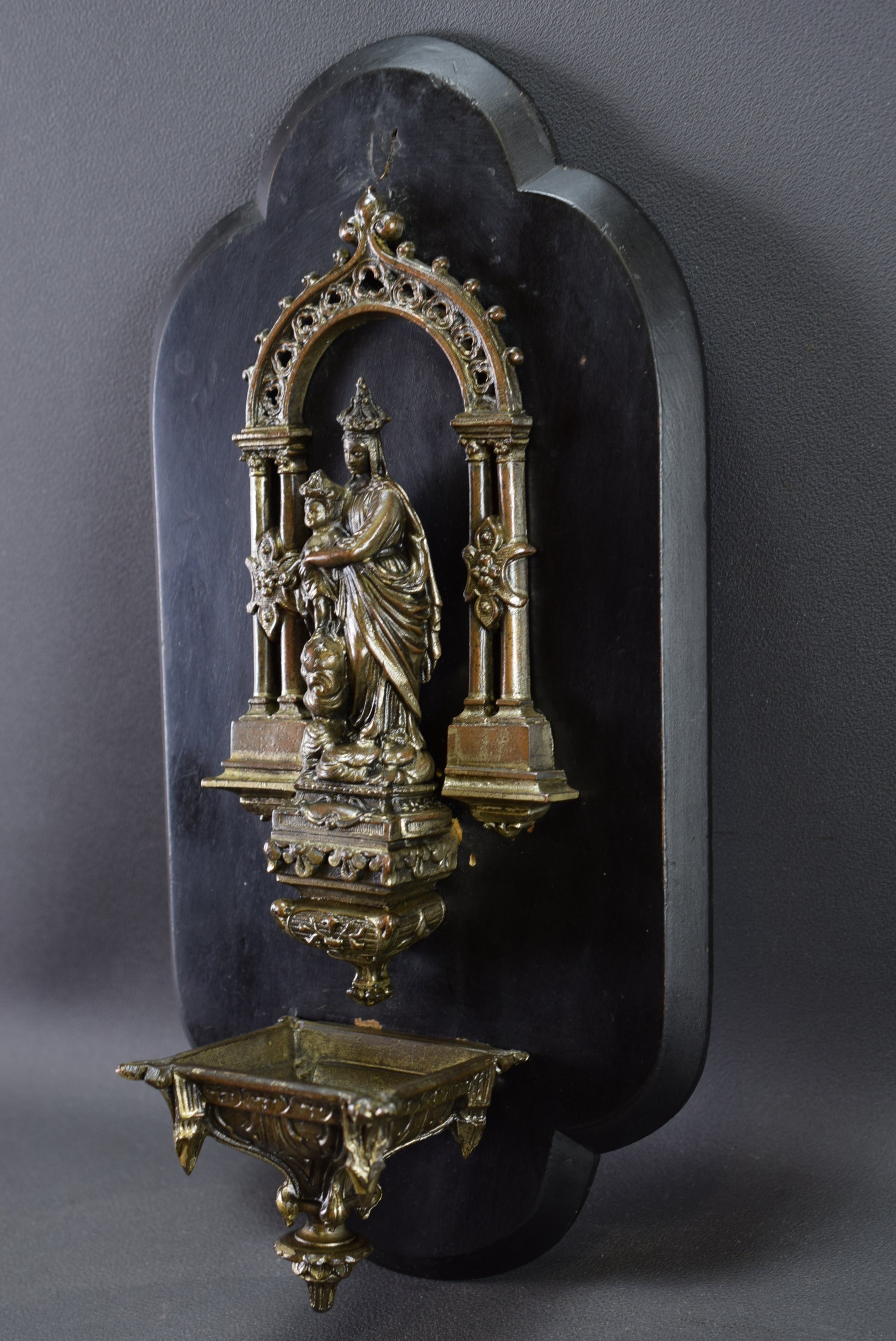 Madonna and Child Black Wall Holy Water Font