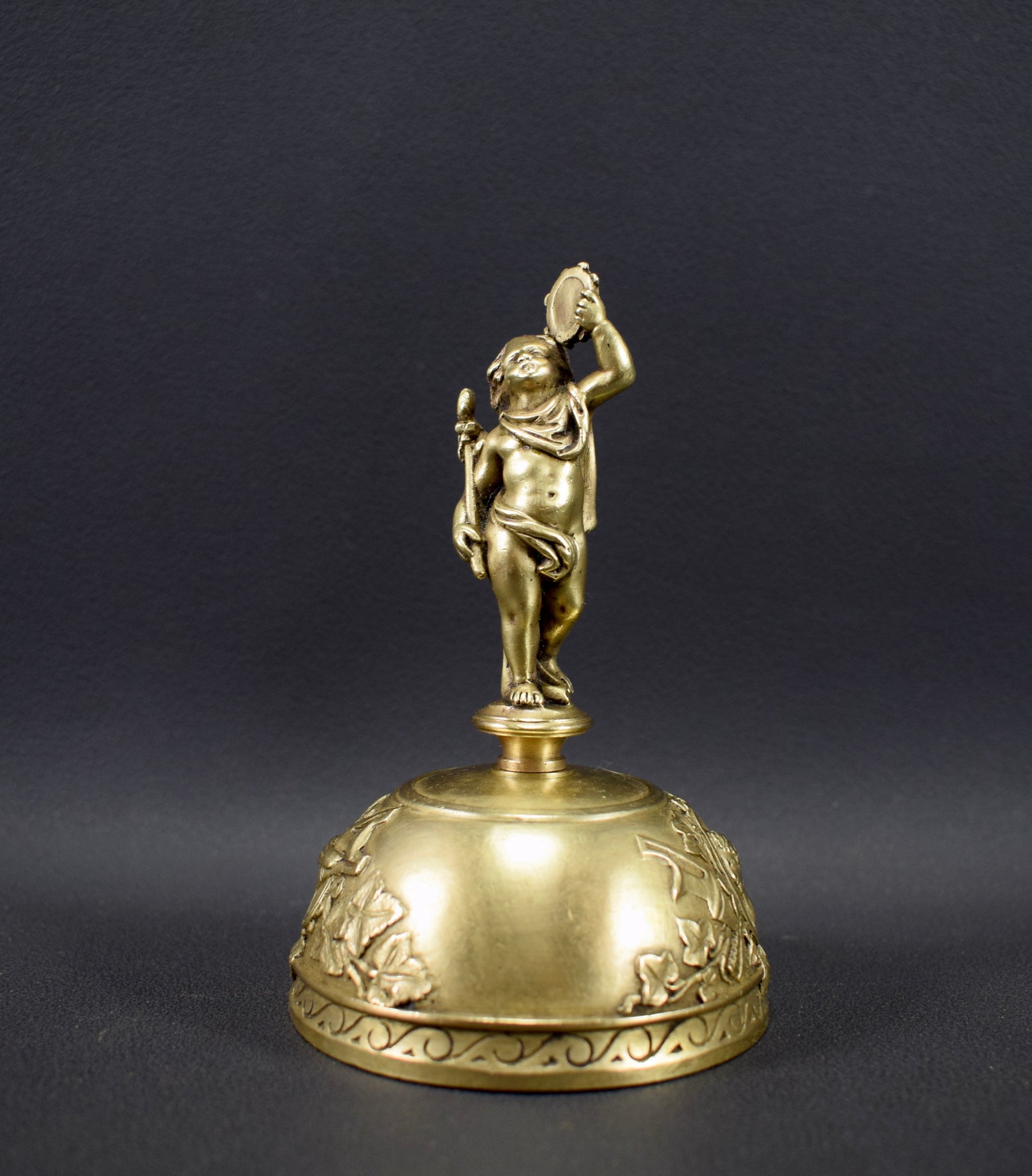 Vintage French Bronze table bell Cherubin Musician 19th