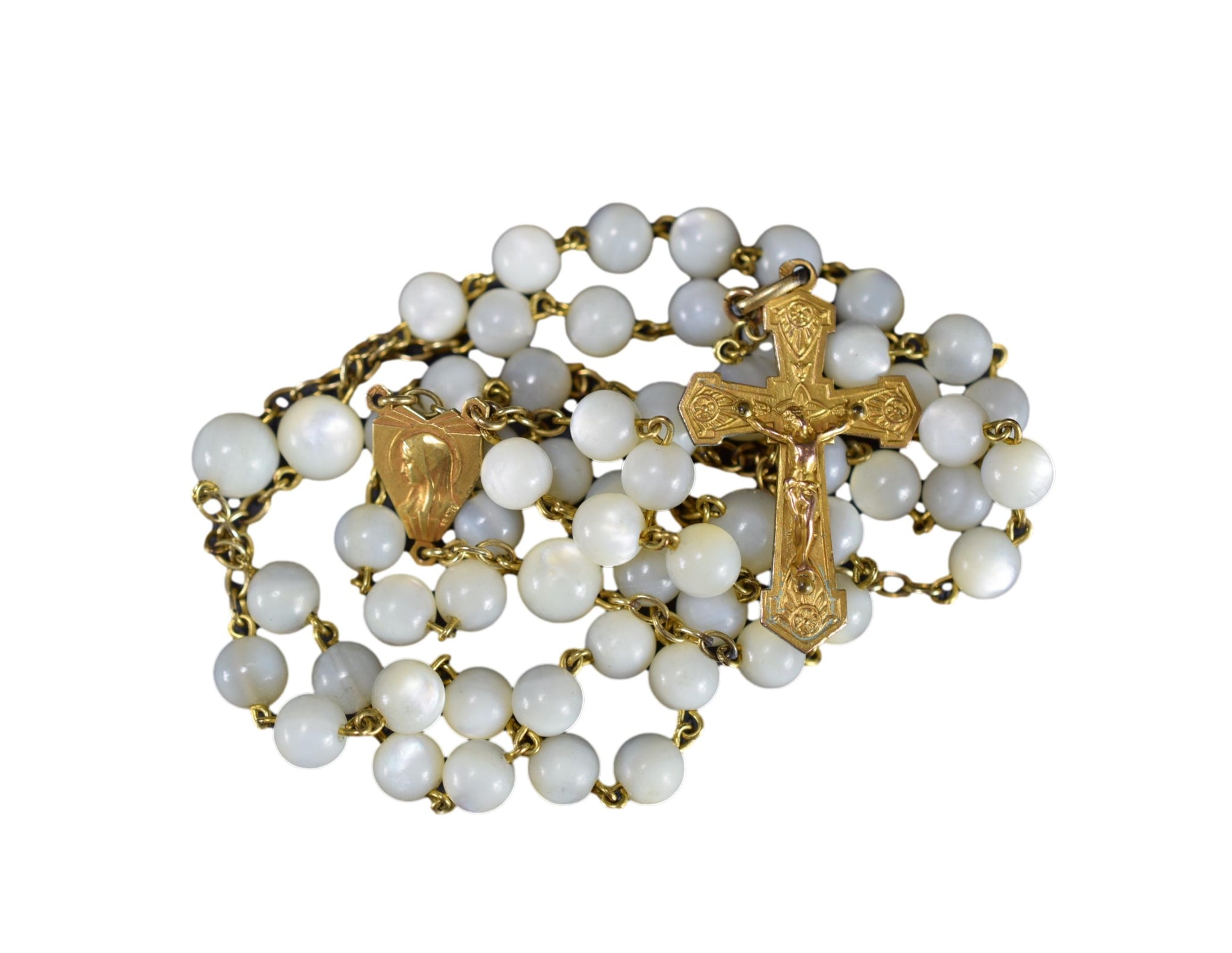 Art Deco French Gold Mother of Pearl Rosary 