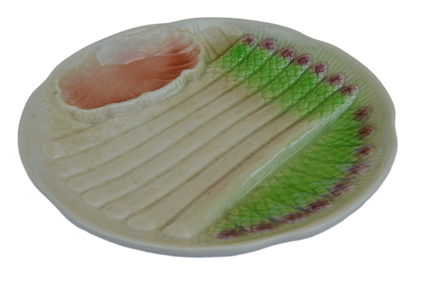 Esdeves Sarreguemines Majolica Asparagus Plate 1 - Charmantiques