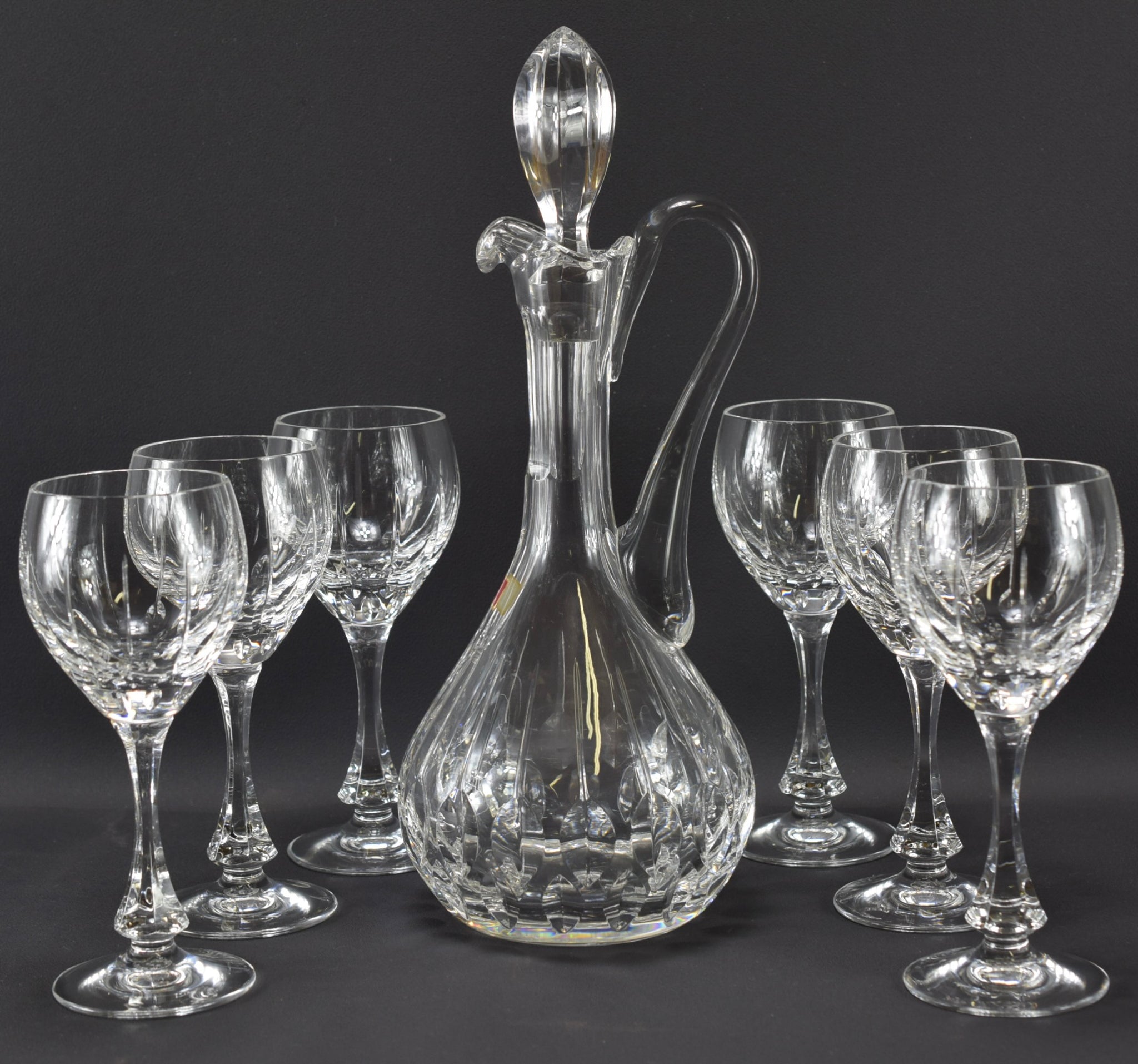 Vintage Baccarat Crystal Set of Wine Glasses and Carafe Decanter