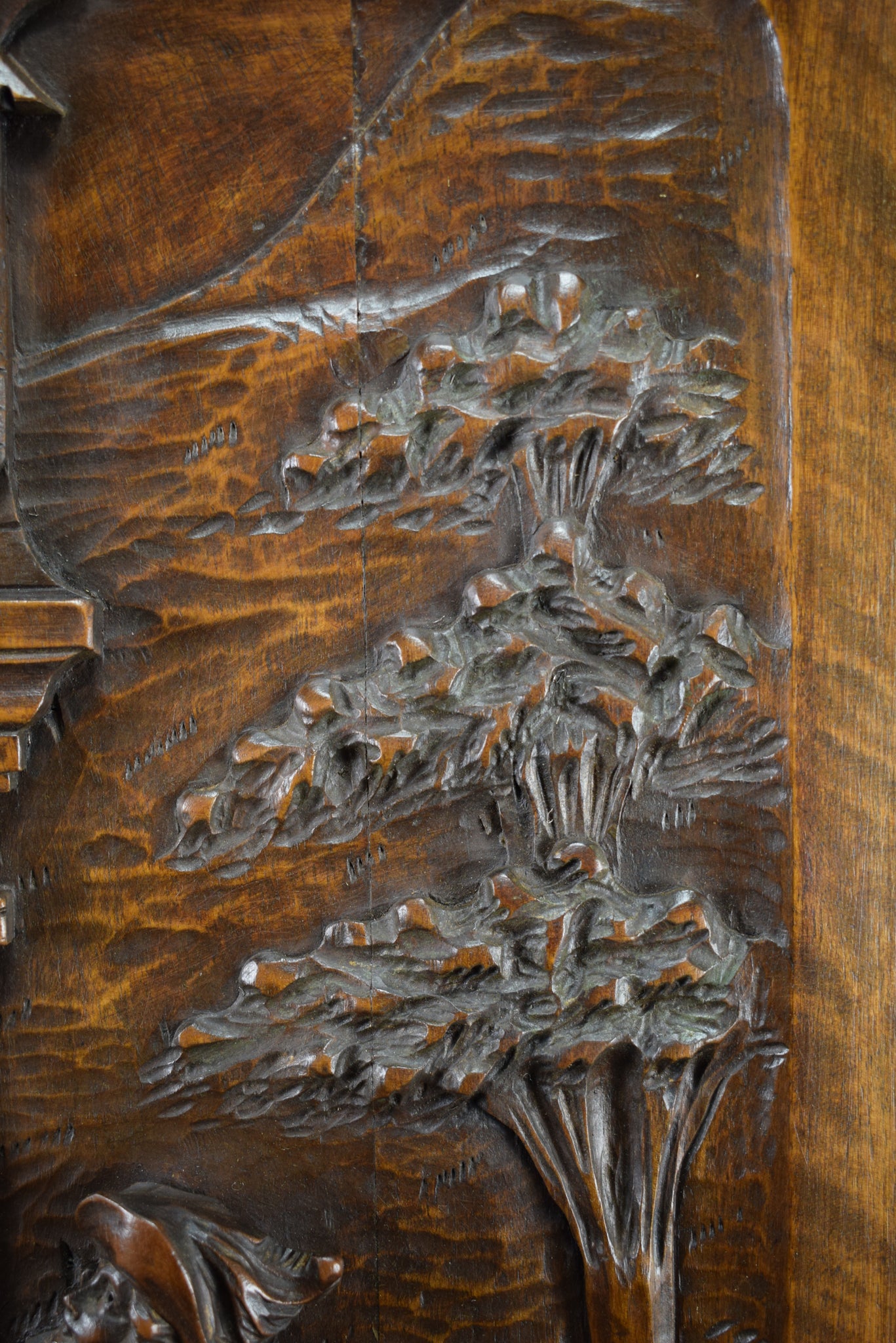 Carved Wood Panel Romantic Scene 19th