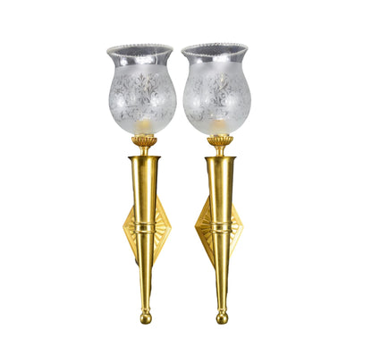 Mid Century Bronze Pair of Torch Wall Sconces
