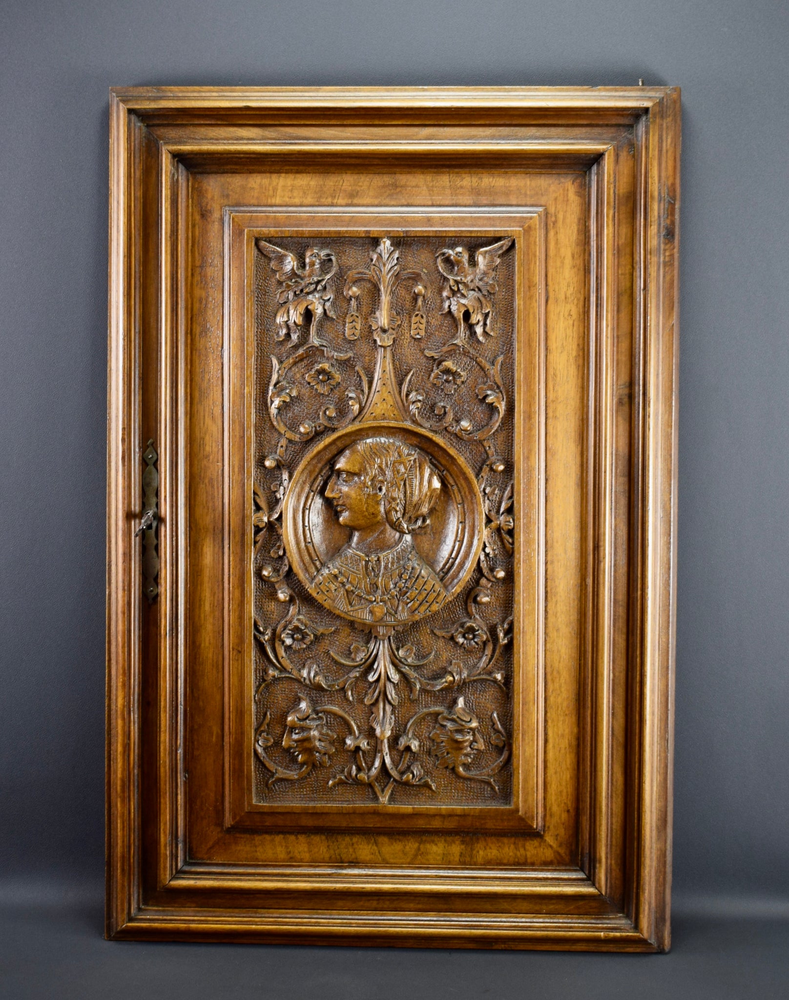 French Antique Gothic Hand Carved Wood Cupboard Door 19th 