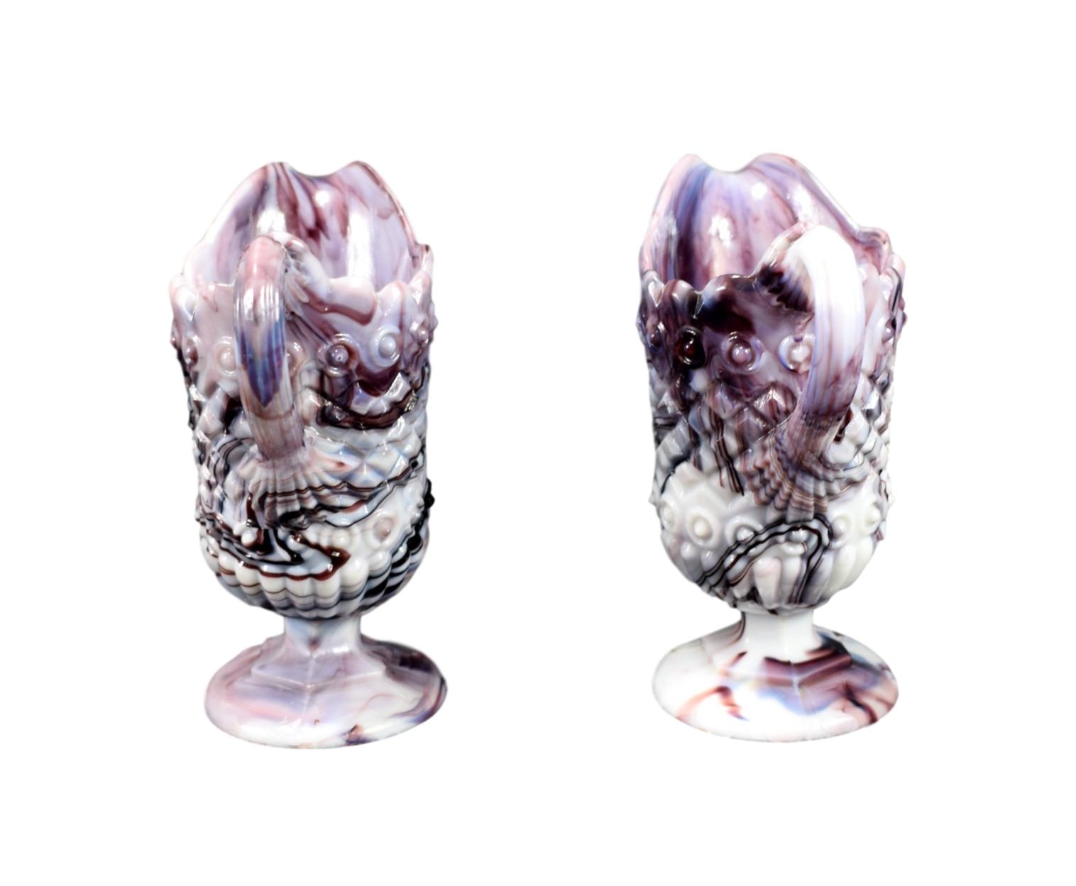Marbled Purple Opaline Pitchers Cruets - Charmantiques