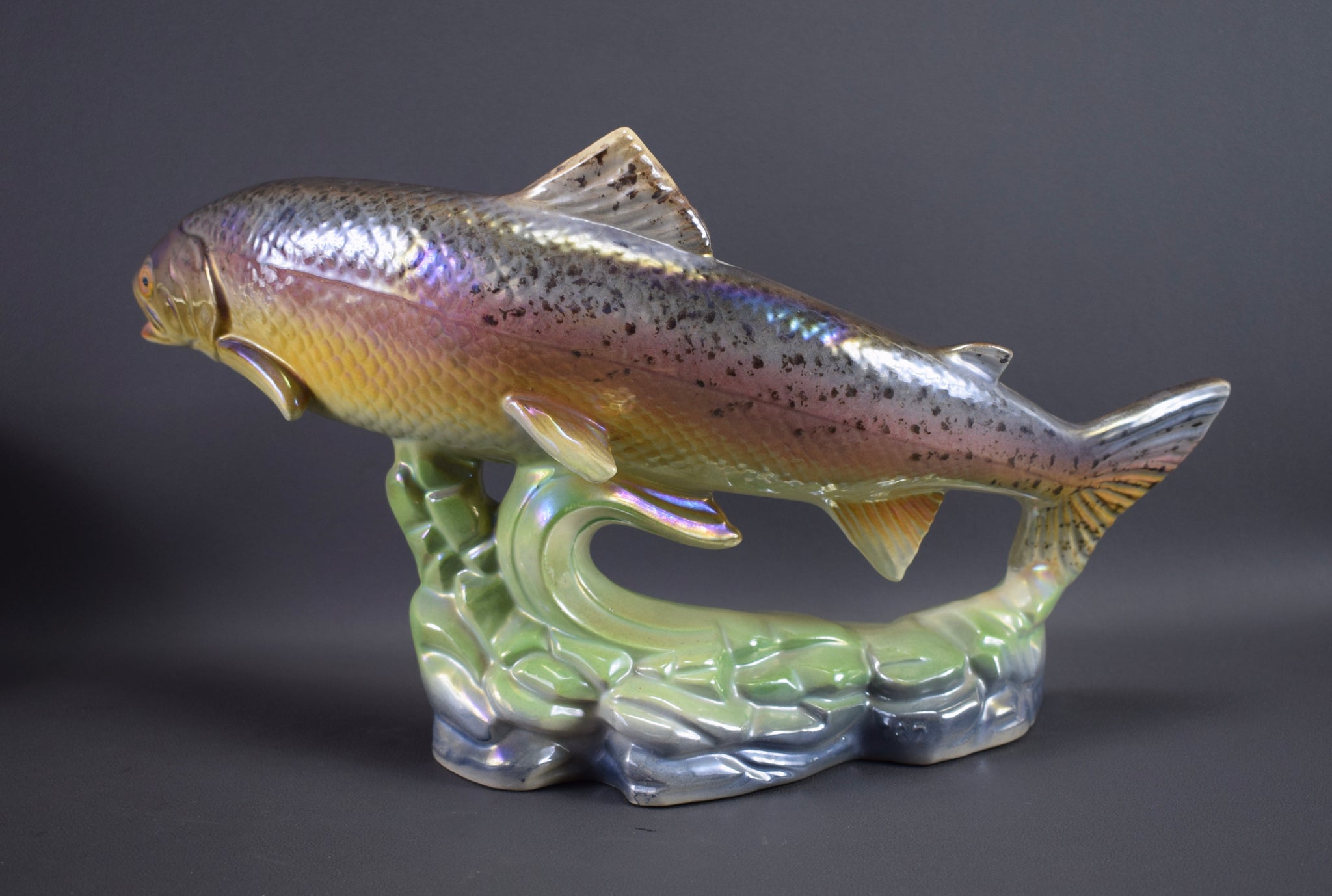 Belgian Large Majolica Fish Figurine , Wonderful Trout, H Bequet