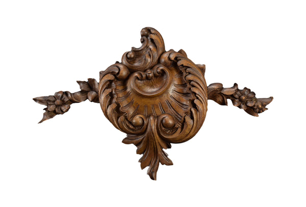 Wood Shell Rococo Ornate Pediment Crest Cornice Antique French Hand Carved Wood