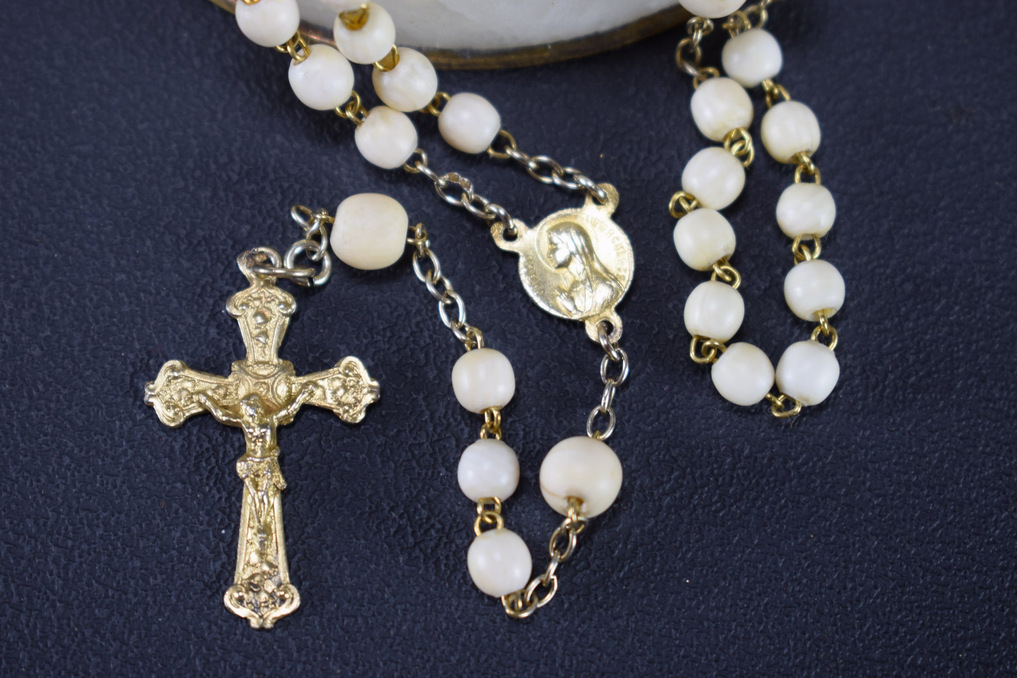 Ivory & Gold Sterling Silver Rosary