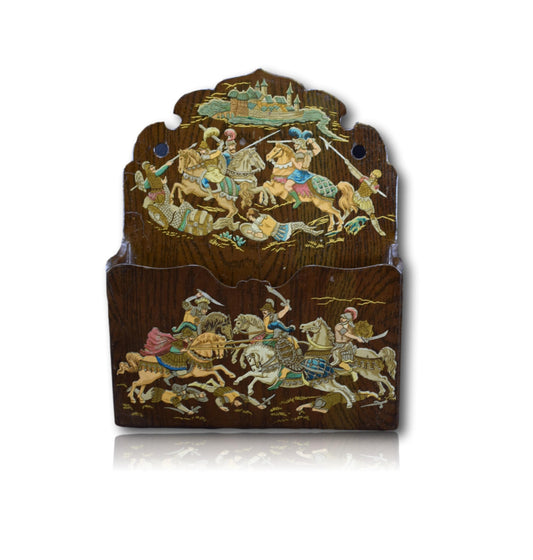 Vintage Middle Ages Paper Mache Wall Desk Letter Rack Caddy Holder