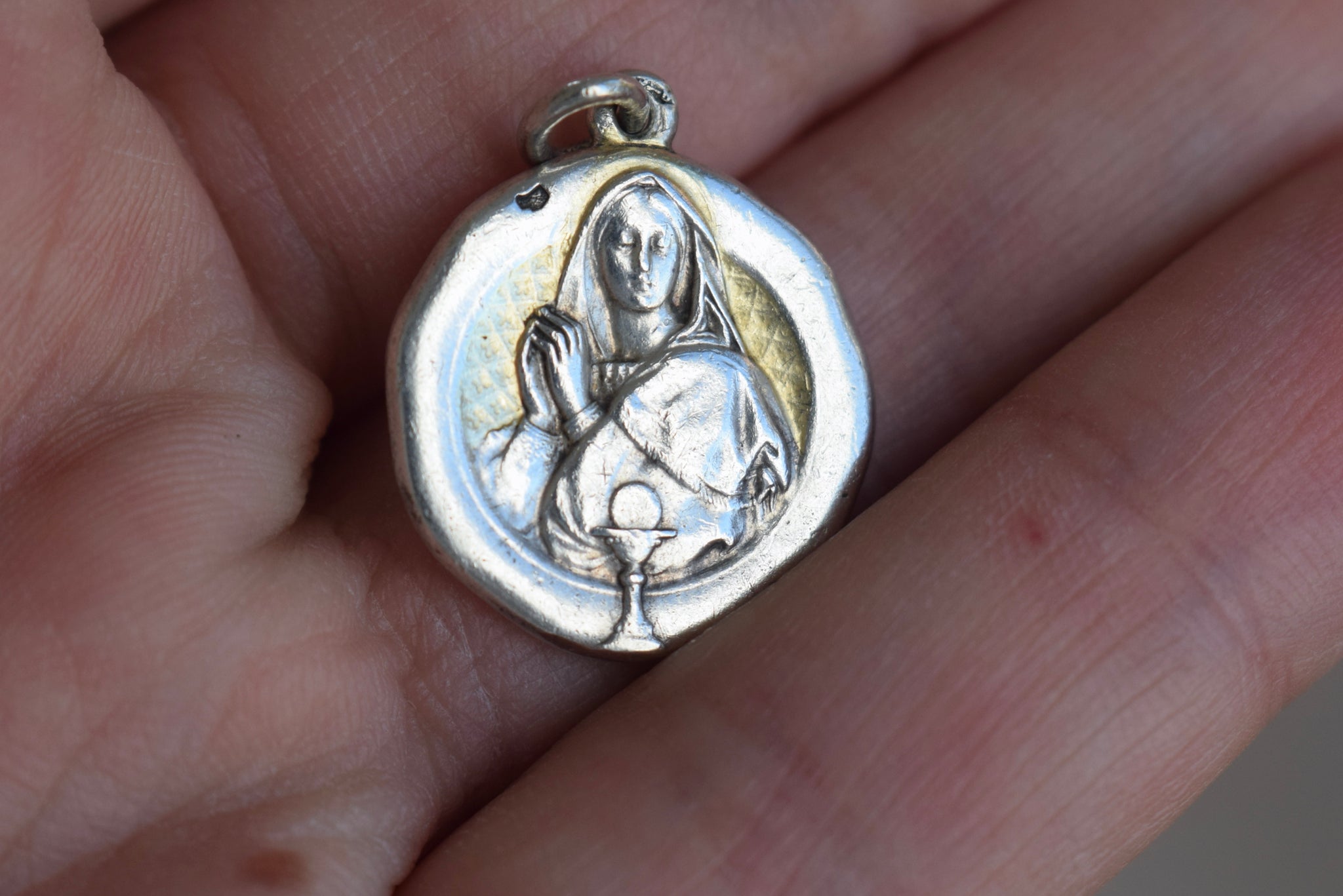 Virgin Mary Medal Sterling Silver Communion Pendant