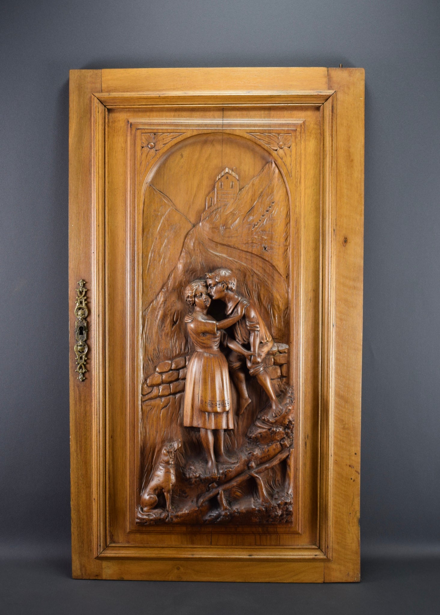 Vintage French Antique Large Hand Carved Wood Cupboard Door 