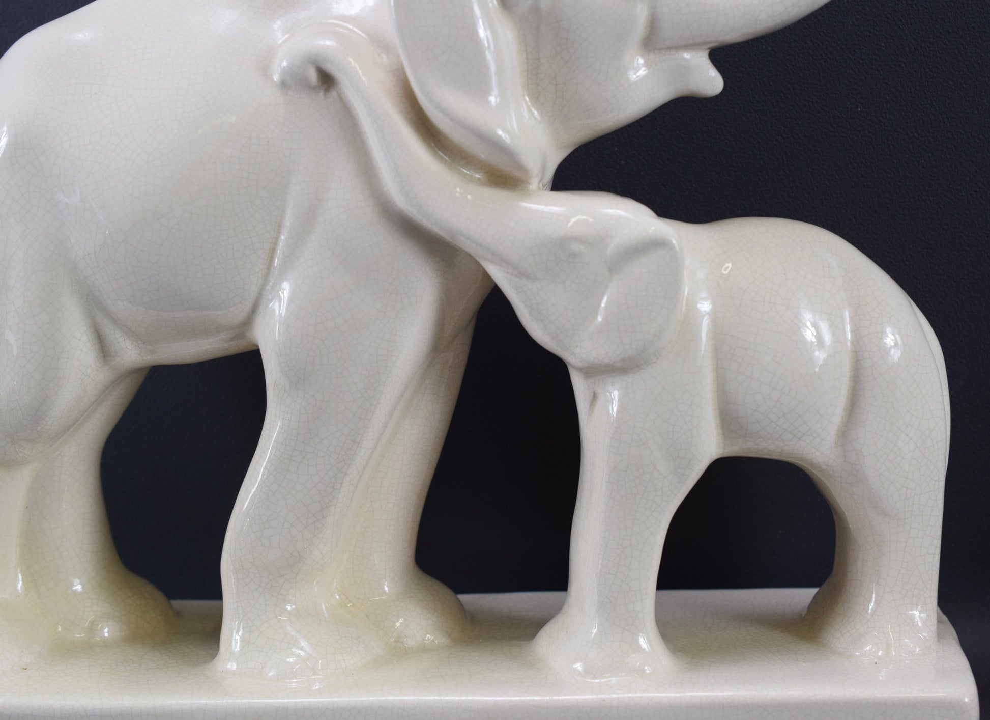 Art Deco White Ceramic Elephants Statue by Ste Radegonde Lemanceau