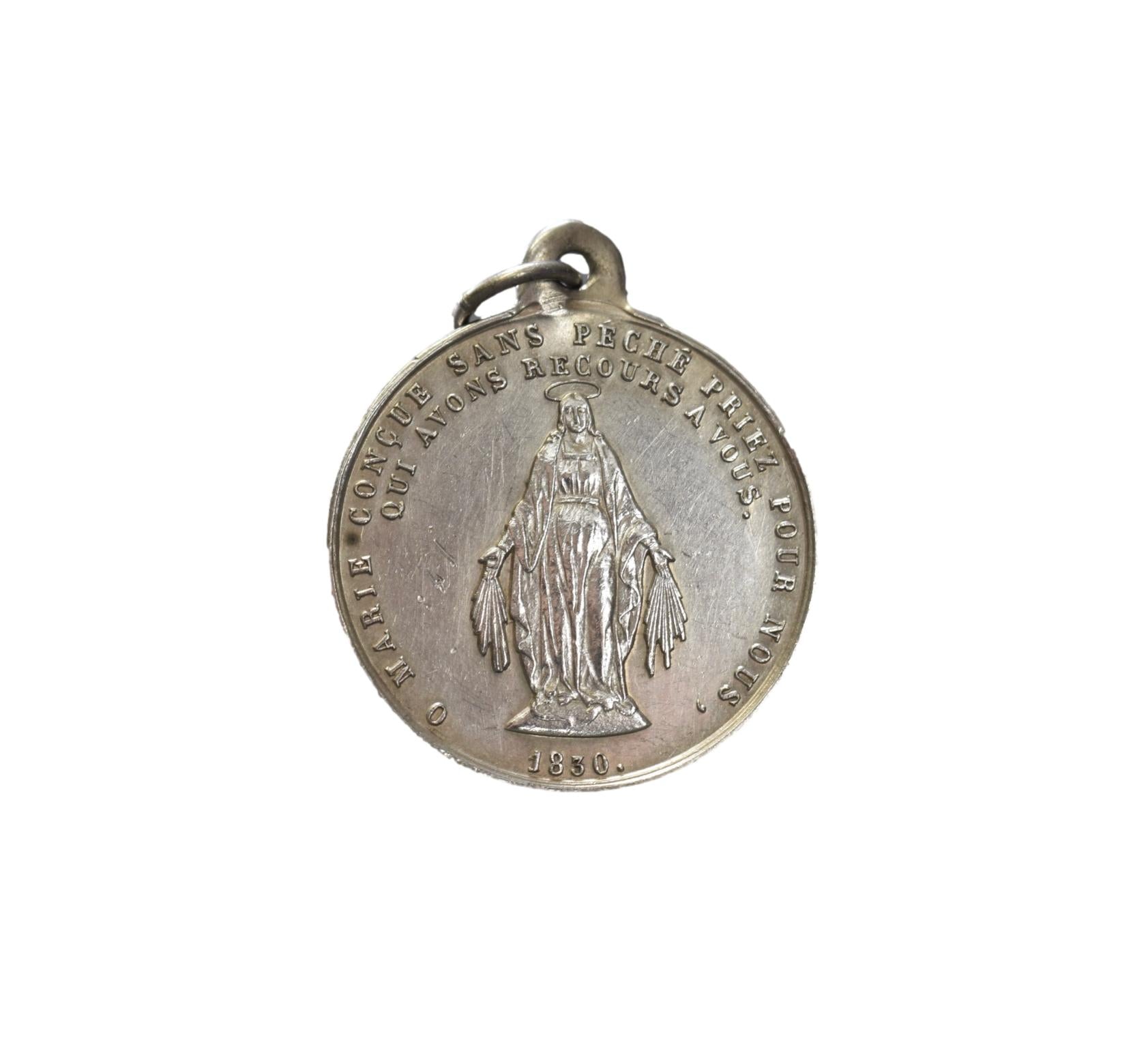 Antique Sterling Silver Miraculous Medal Pendant Charm