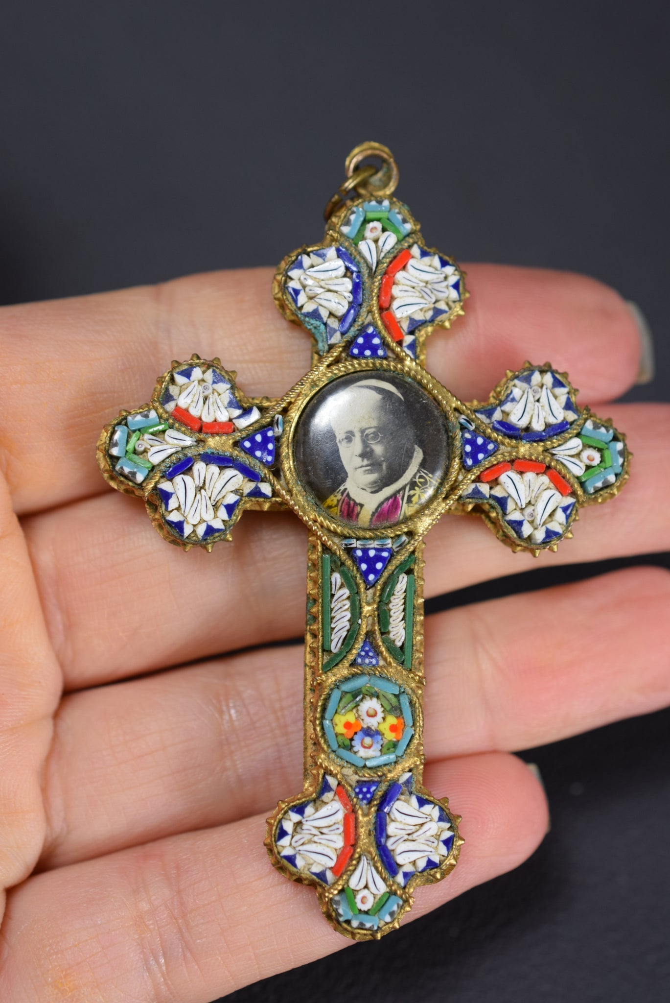 Pope XI Micro Mosaic Cross