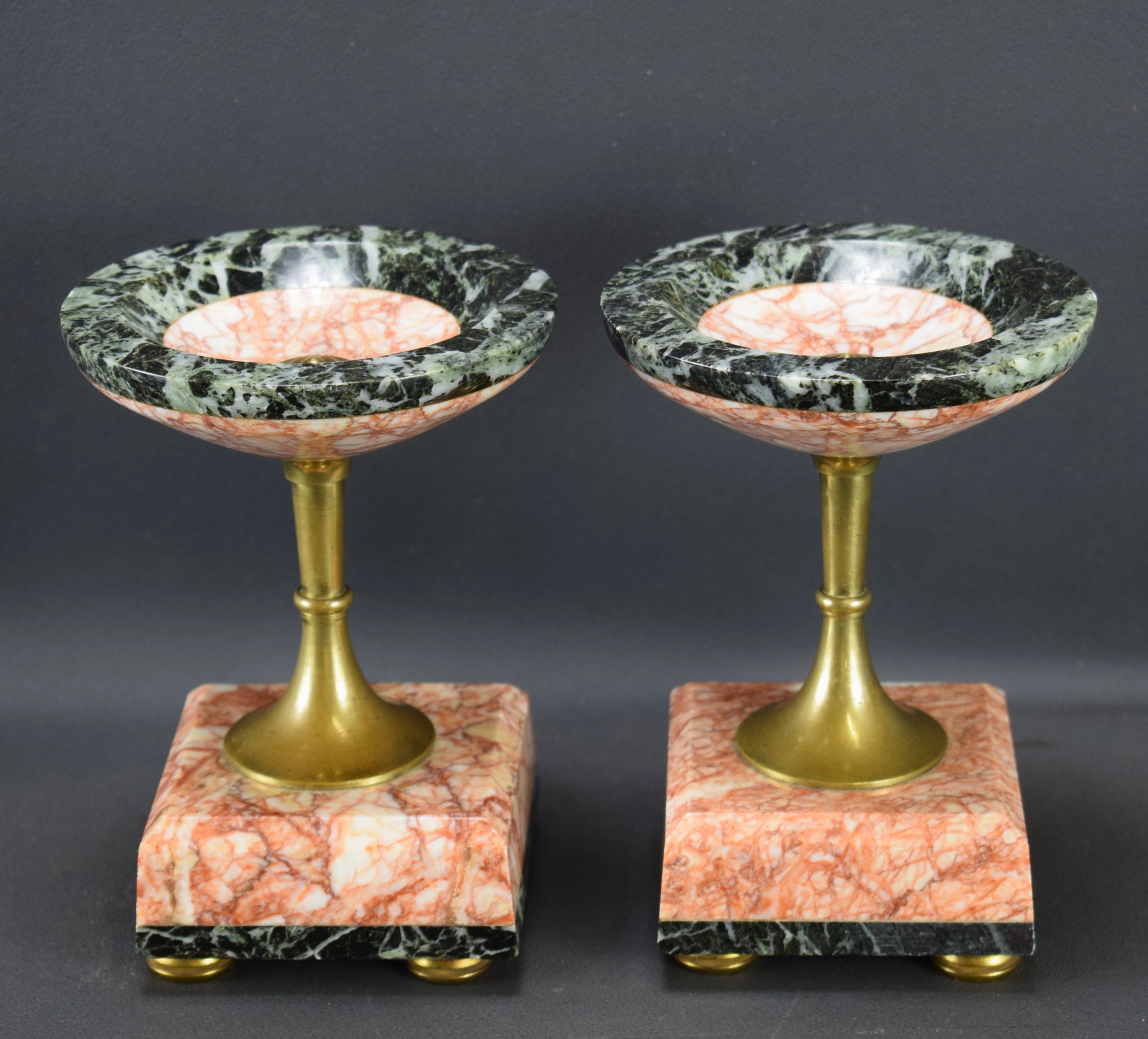 Pair of Marble Cassolette Mantle Garniture Trinket Bowls Vintage