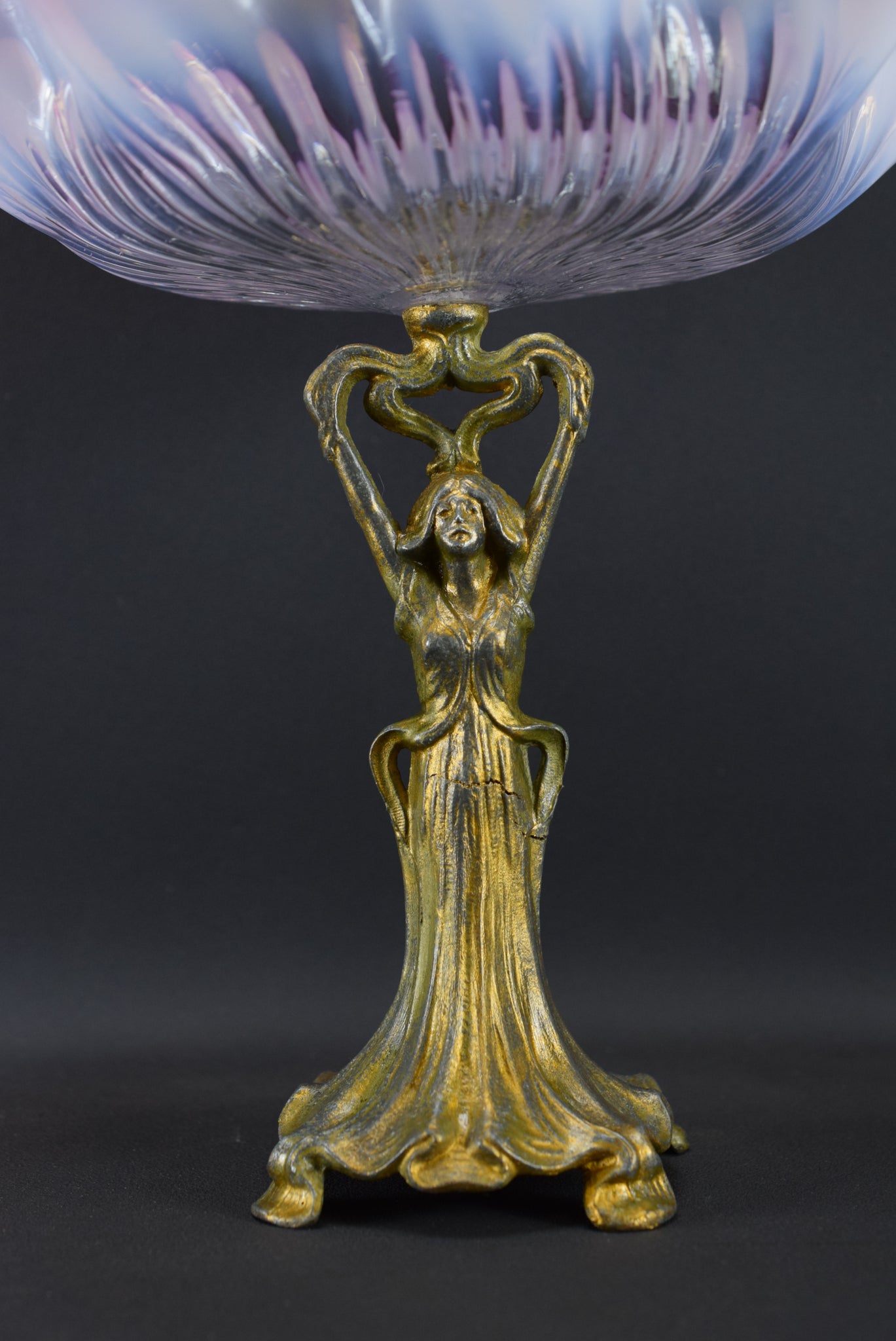 Vintage Art Nouveau Figural Woman Comport Glass Bowl