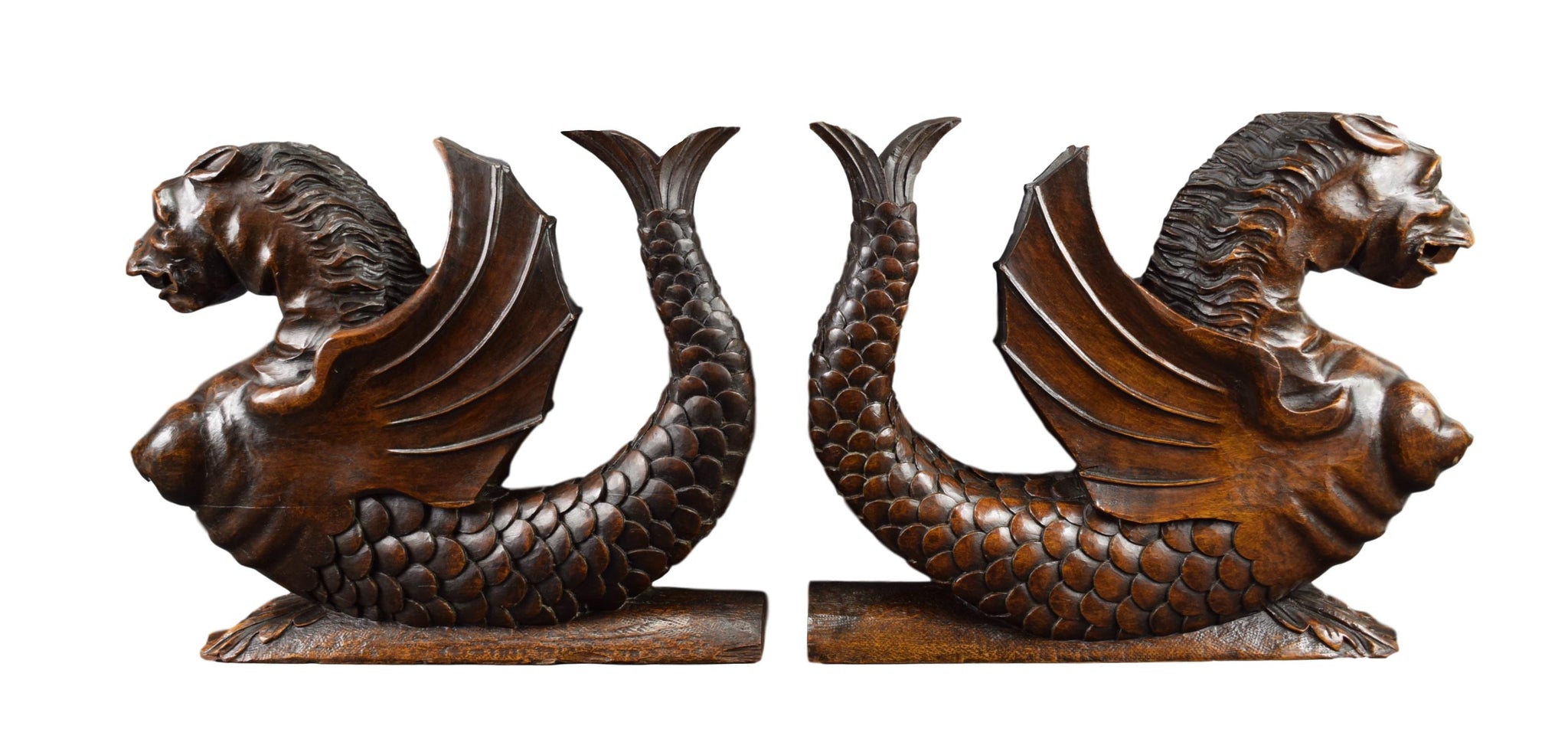 French Carved Wood Griffins - Charmantiques