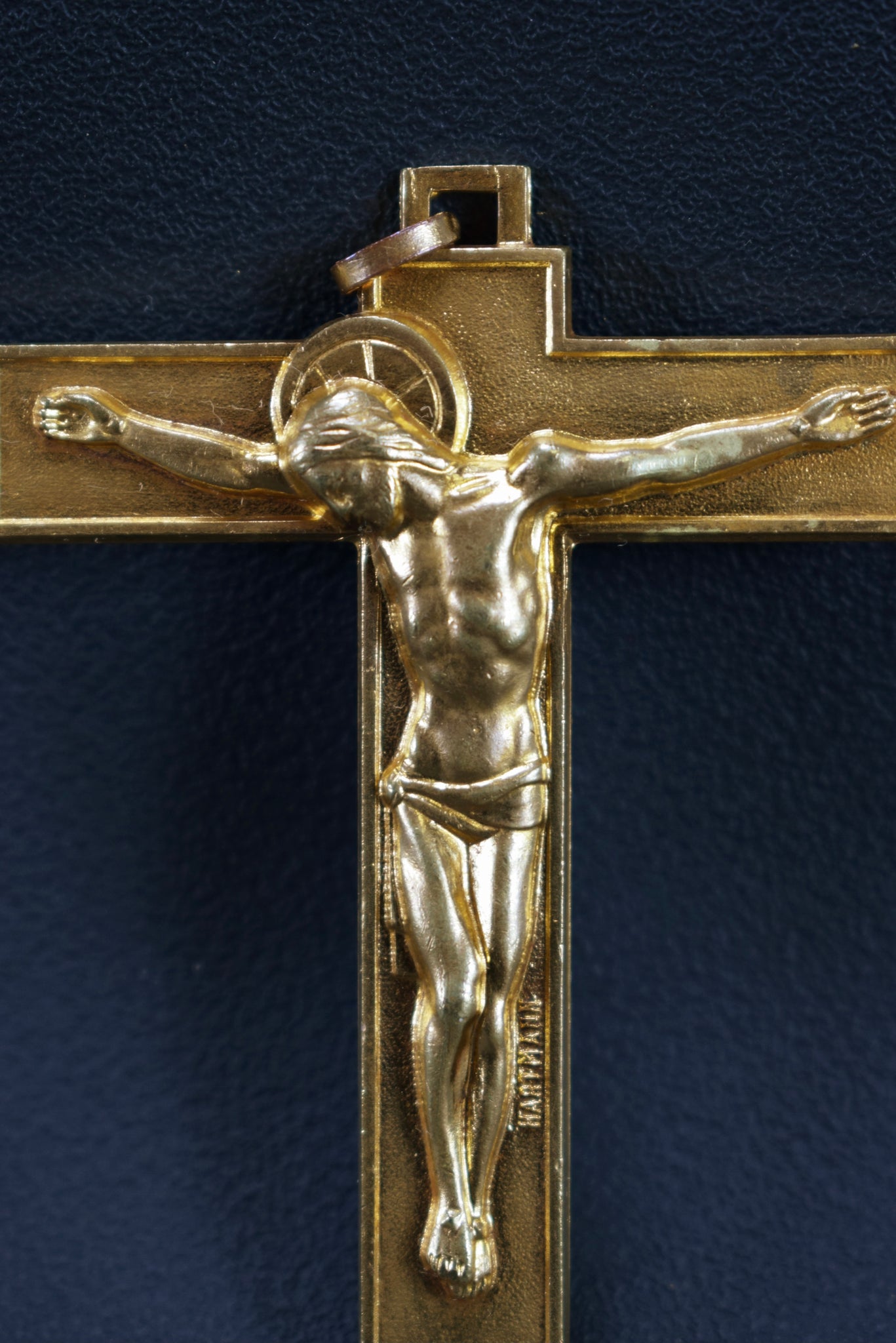 Art Deco Gold Bronze Pectoral Cross Crucifix by Hartmann