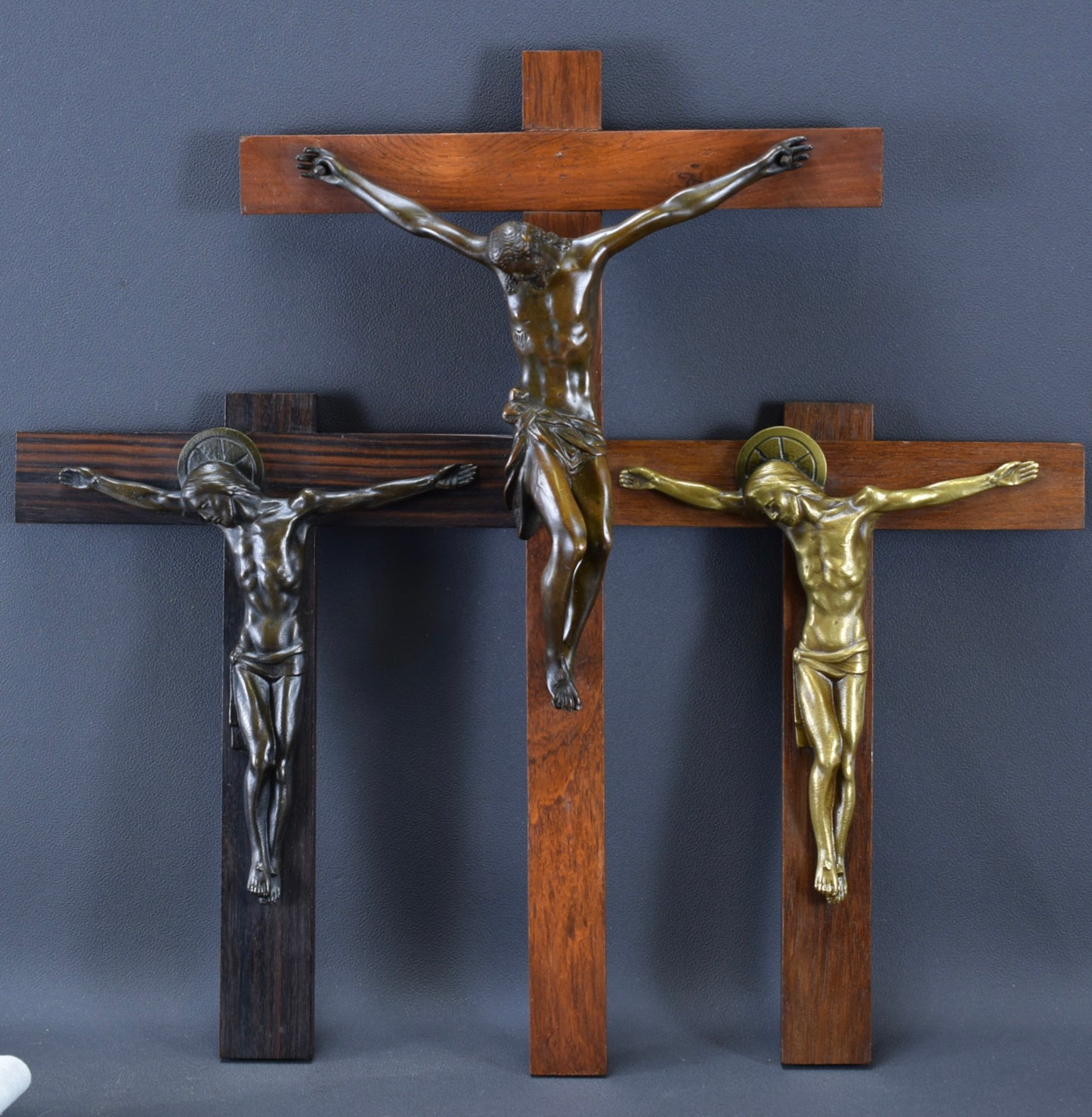 Art Deco Bronze and Macassar Wood Crucifix