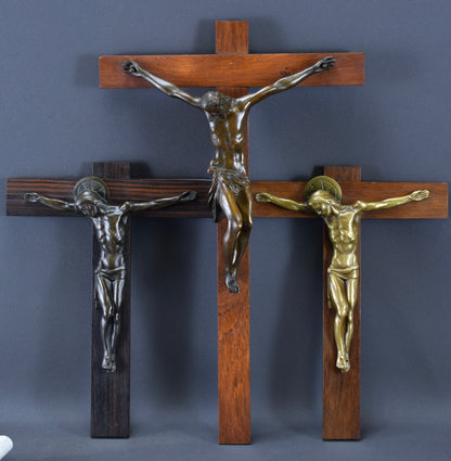 Art Deco Bronze and Macassar Wood Crucifix