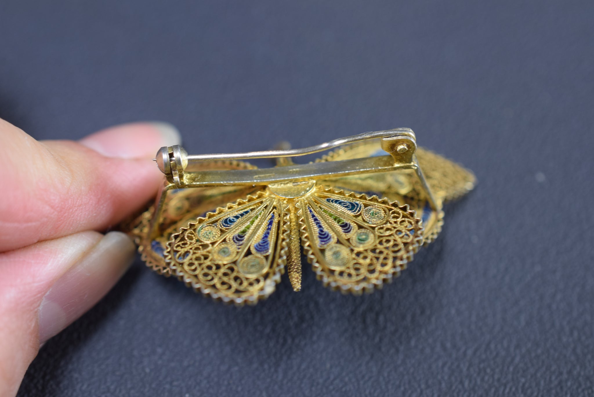 Enamel Filigree Silver Butterfly Brooch
