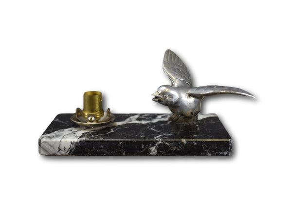 French Art Deco Flying Bird Bedside Lamp on Marble