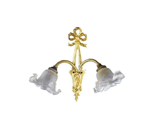 Vintage Gilt Bronze Wall Sconce Louis XVI Two Lights