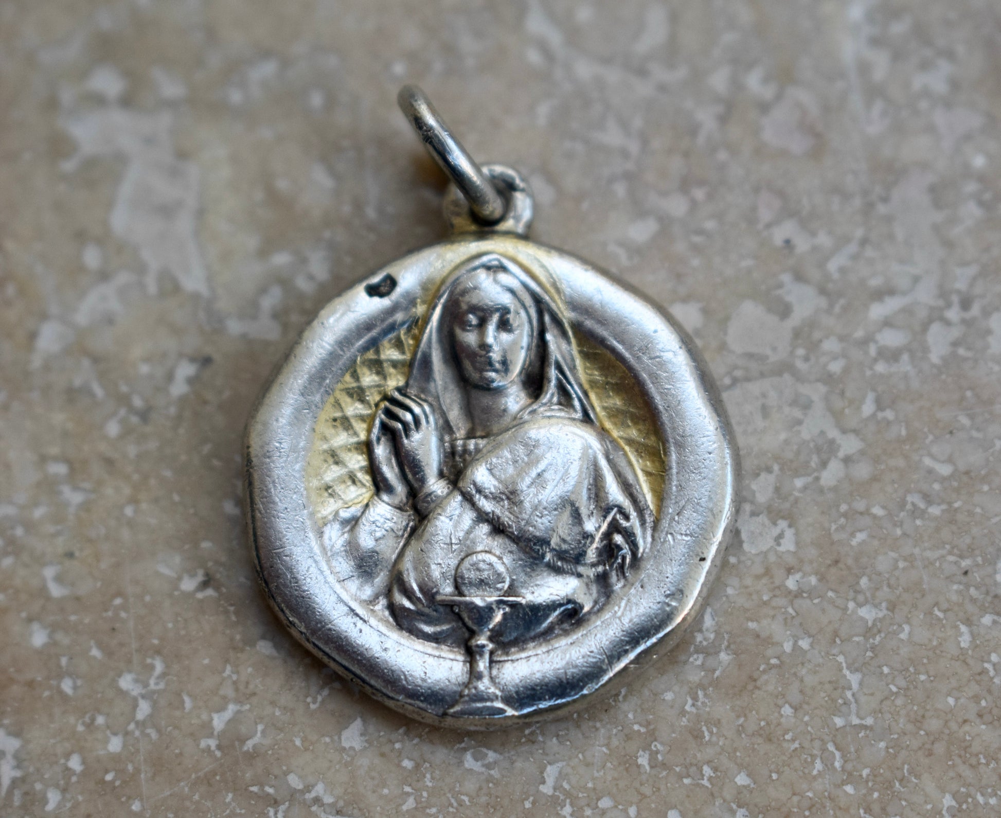 Virgin Mary Medal Sterling Silver Communion Pendant