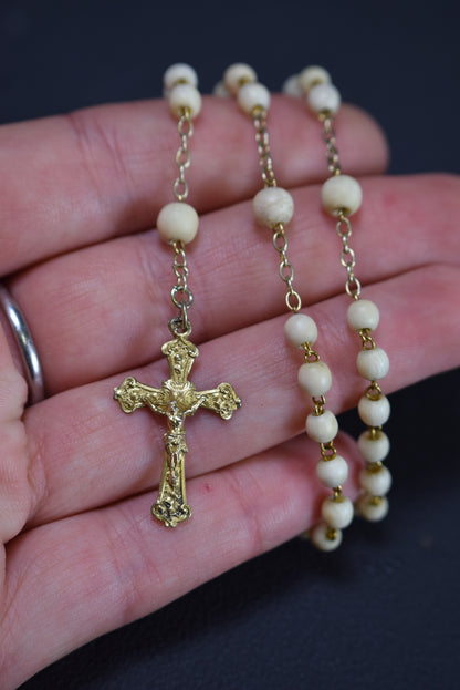 Ivory & Gold Sterling Silver Rosary