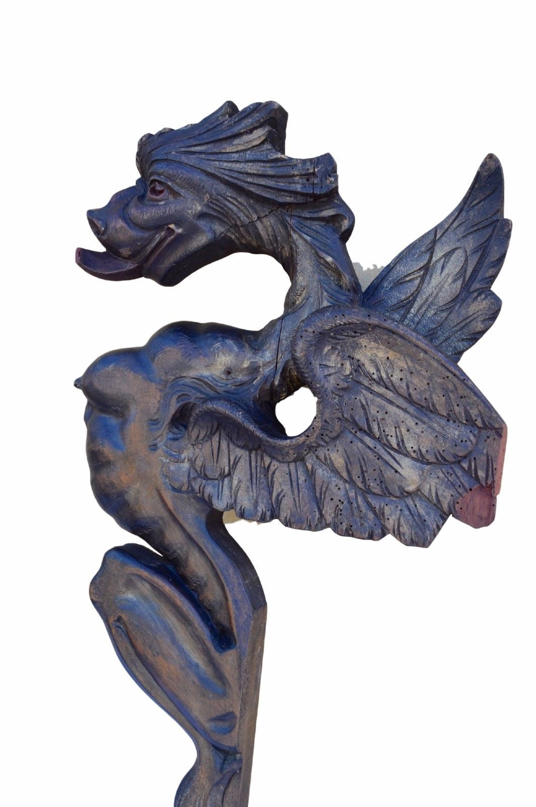 French Antique Extraordinary Pair of Large Hand Carved Griffin Chimera Dragon Pediment - Charmantiques