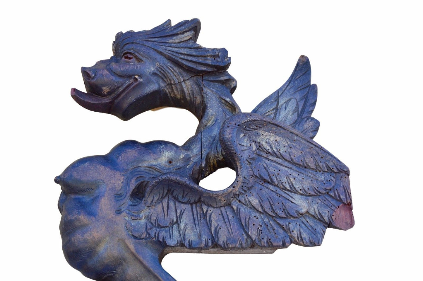 French Antique Extraordinary Pair of Large Hand Carved Griffin Chimera Dragon Pediment - Charmantiques