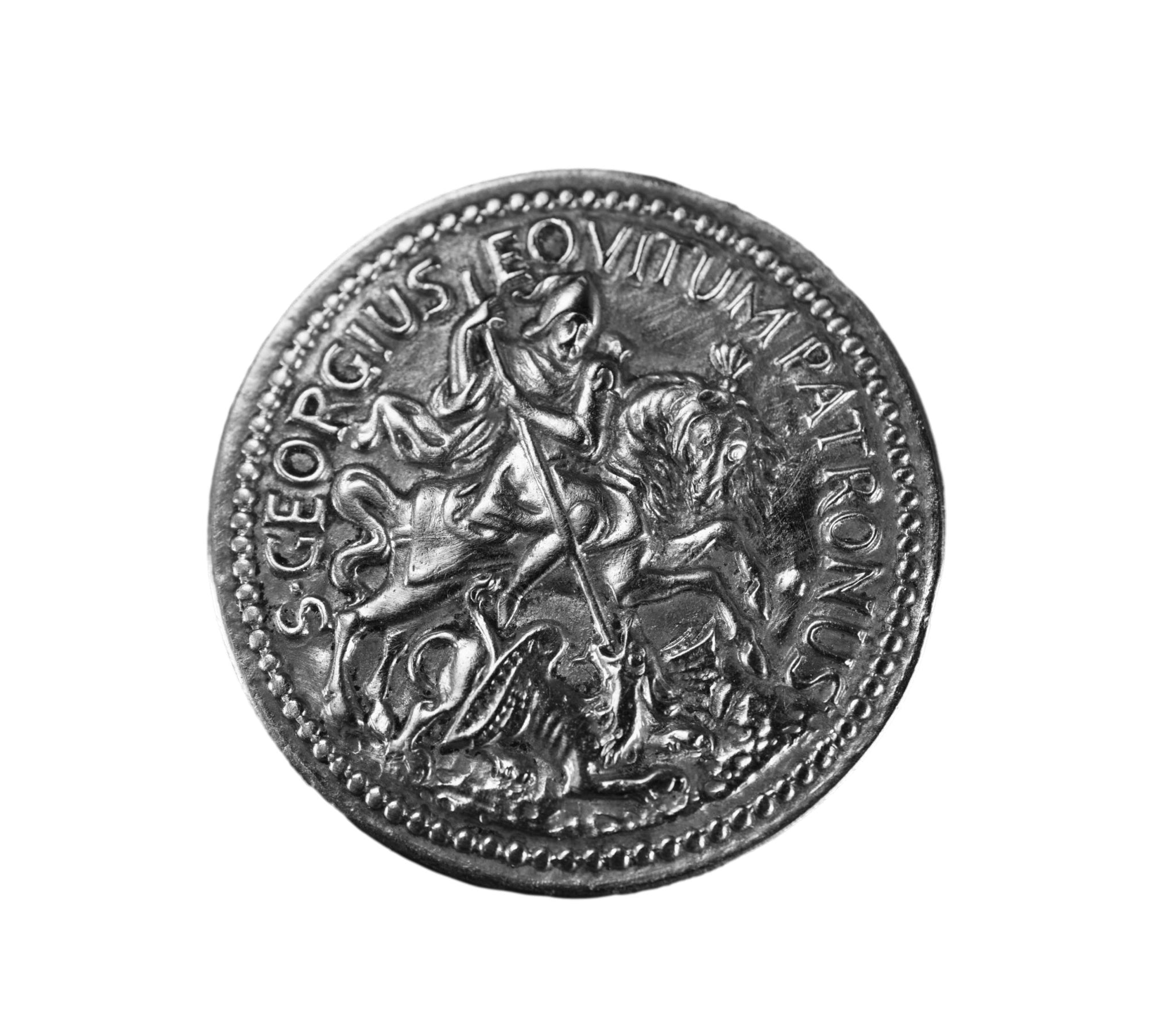 Large Saint Georges and the Dragon Medal Soldier Pin Brooch