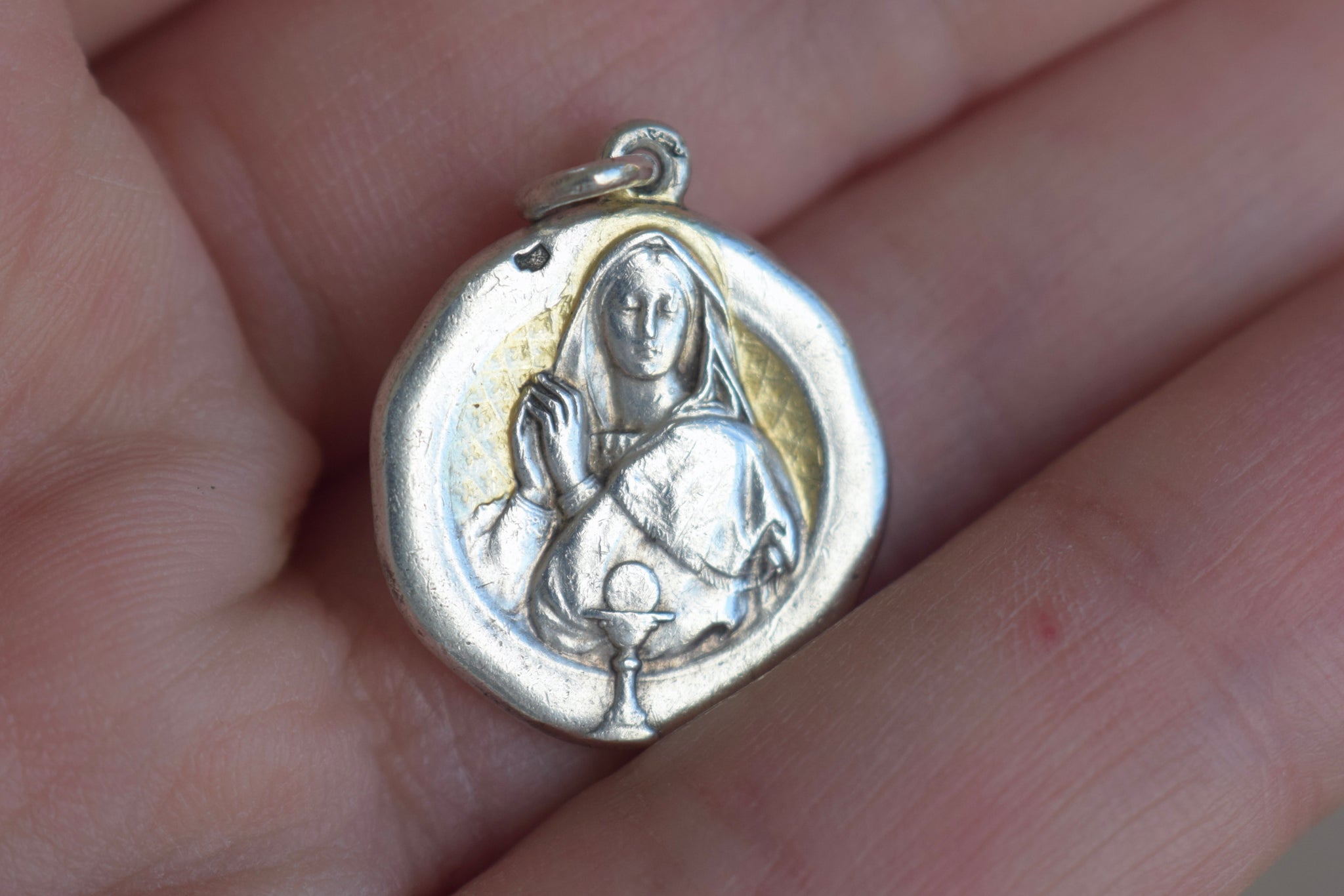 Virgin Mary Medal Sterling Silver Communion Pendant