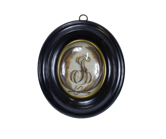 French Antique Sentimental Mourning Hair Art Memento Wall Frame PARIS