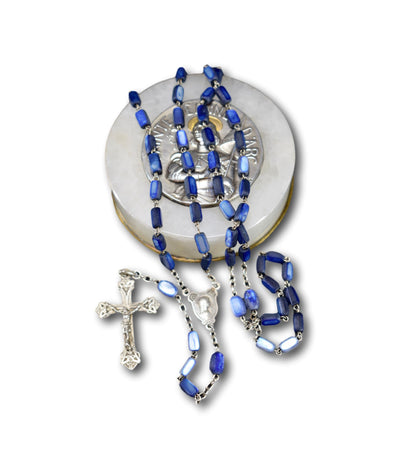 French Sterling Silver Blue Beads Rosary Art Nouveau