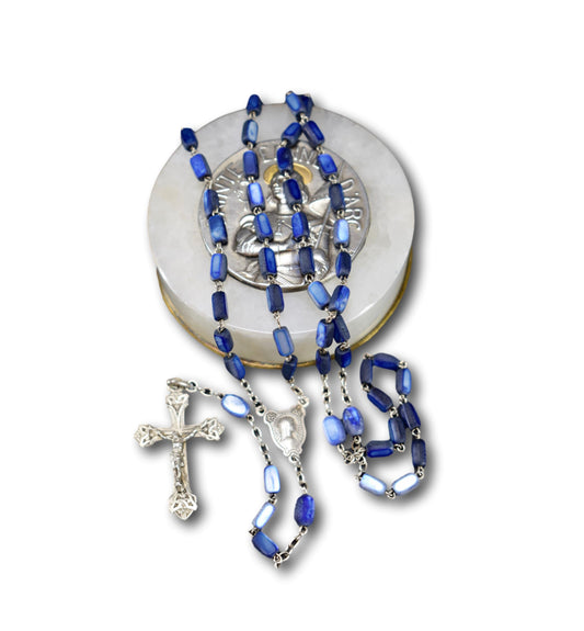 French Sterling Silver Blue Beads Rosary Art Nouveau